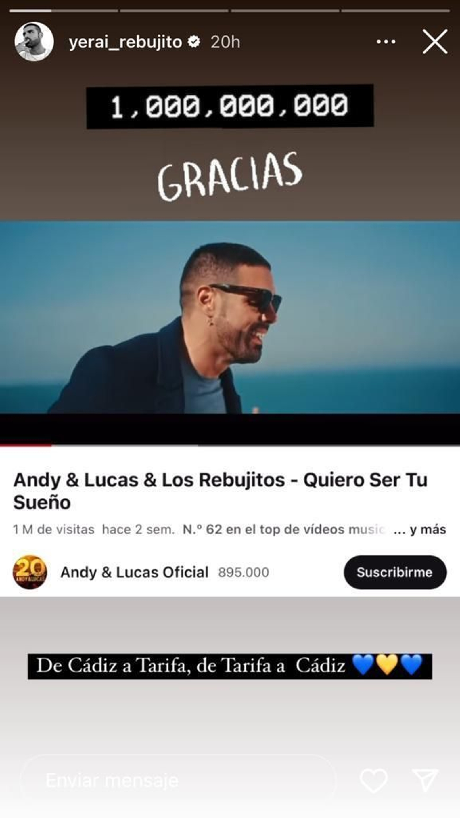 Historia de agradecimiento en Instagram.