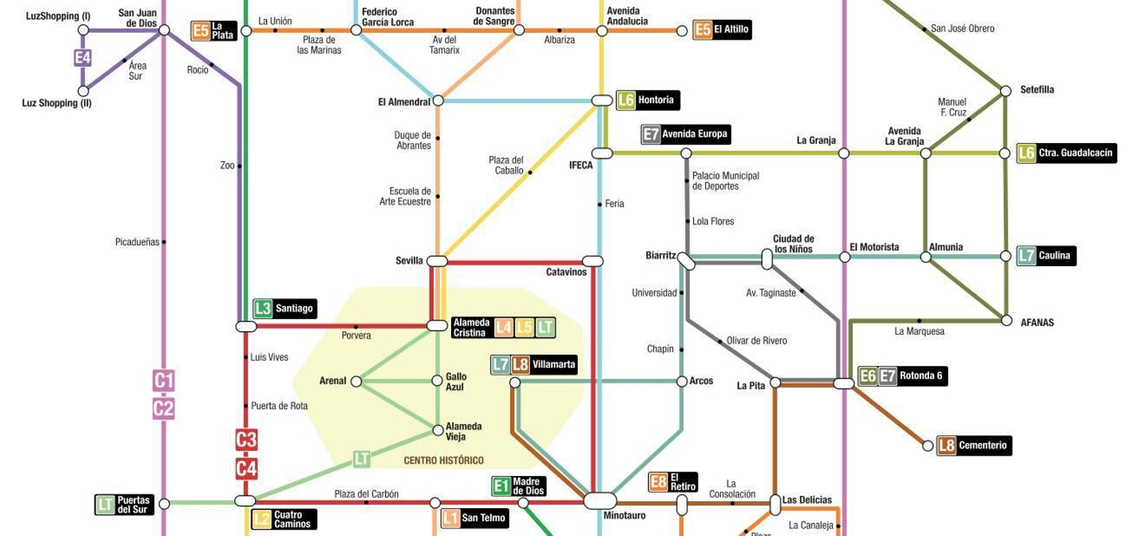Detalle de las líneas de la propuesta de MetroBus Jerez, de Adelante Jerez.