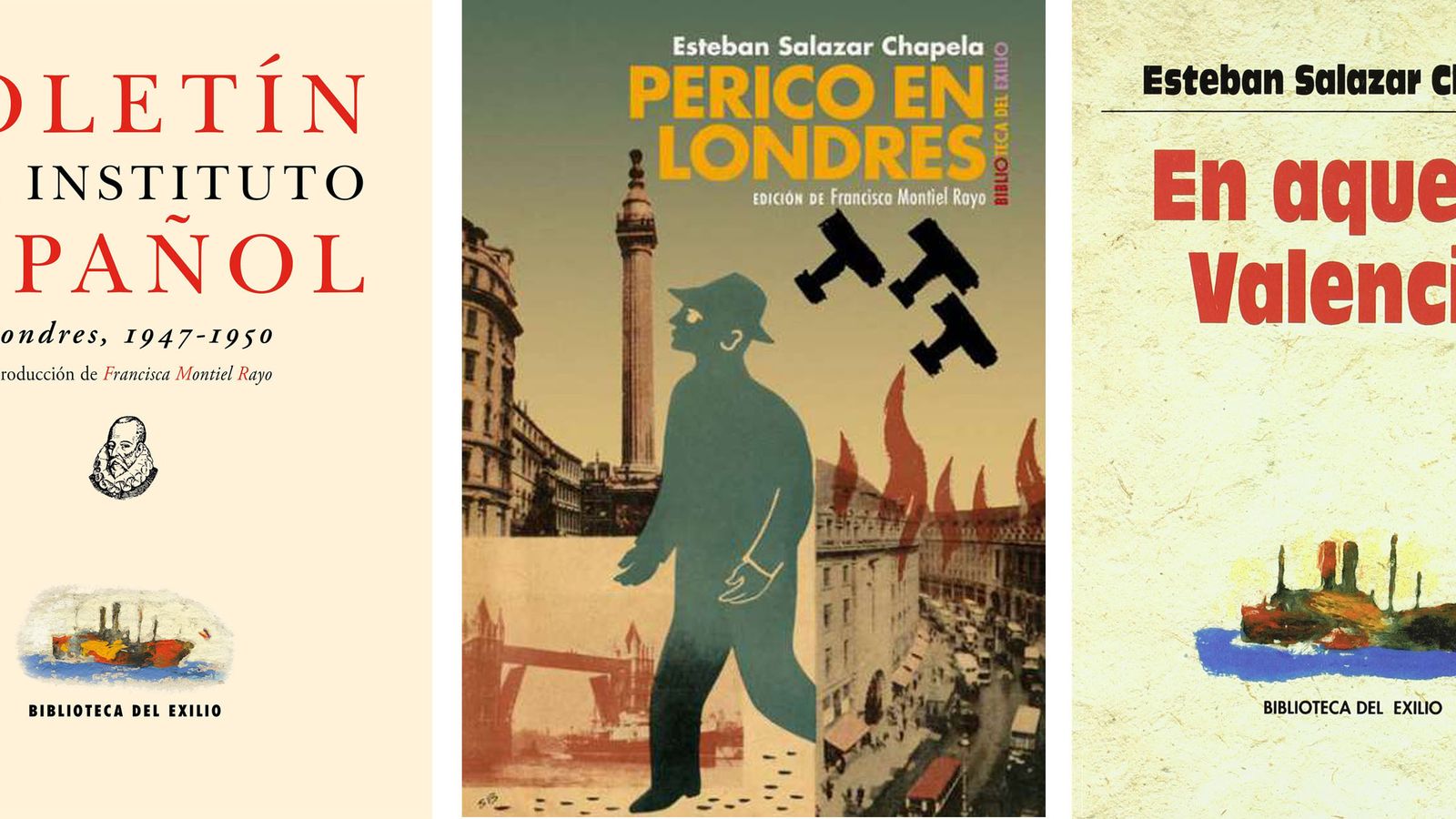 Cubiertas de los tres títulos de Salazar Chapela rescatados por la Biblioteca del exilio.