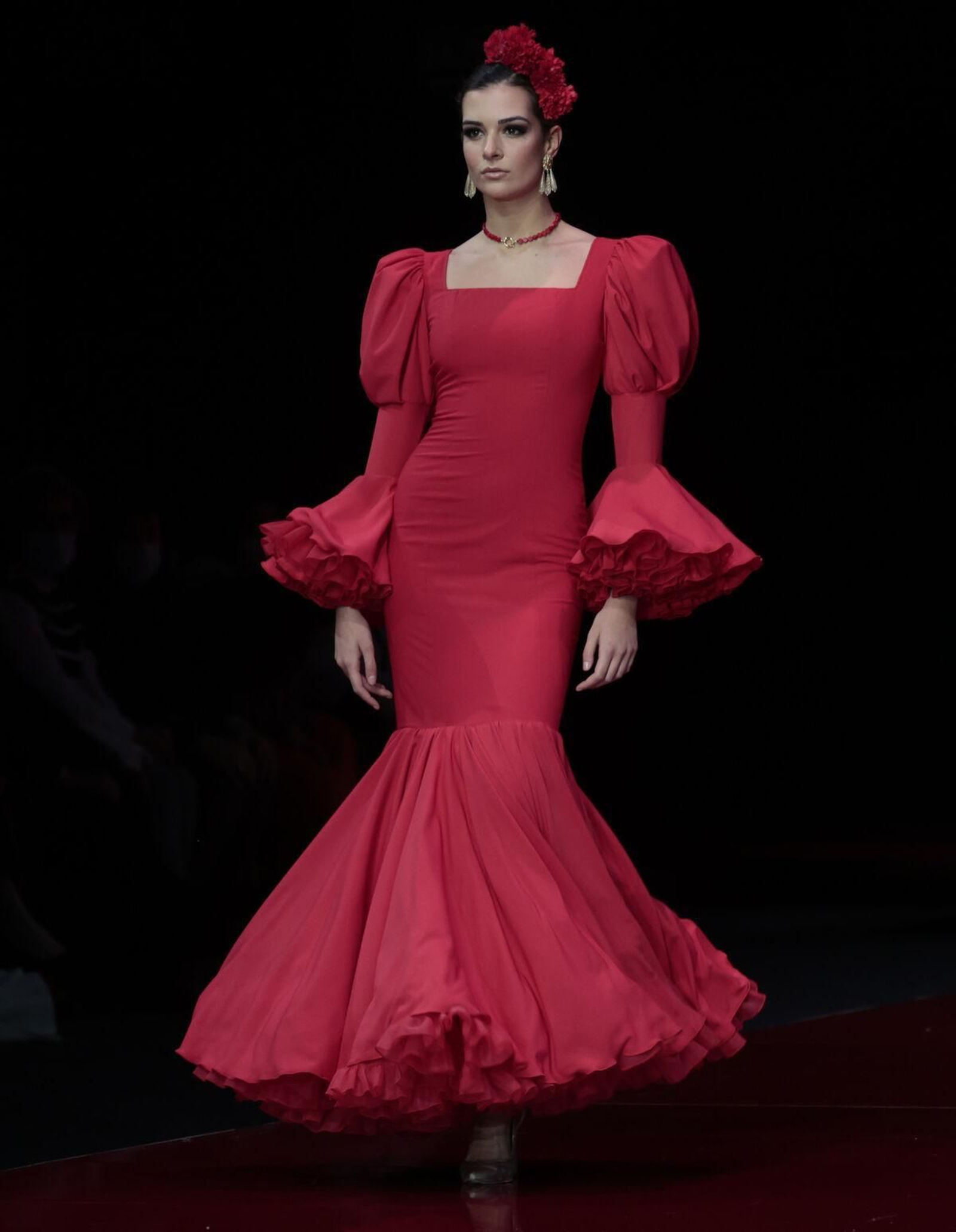 Traje de flamenca rojo de Guillermo Peralta.