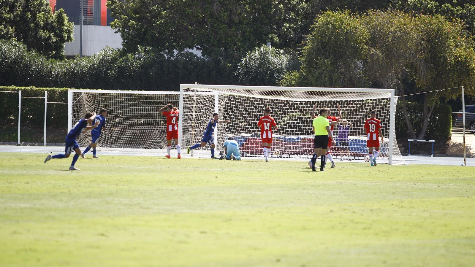 Los jienenenses celebran su tanto de la victoria obra de Juanjo durante el segundo tiempo.
