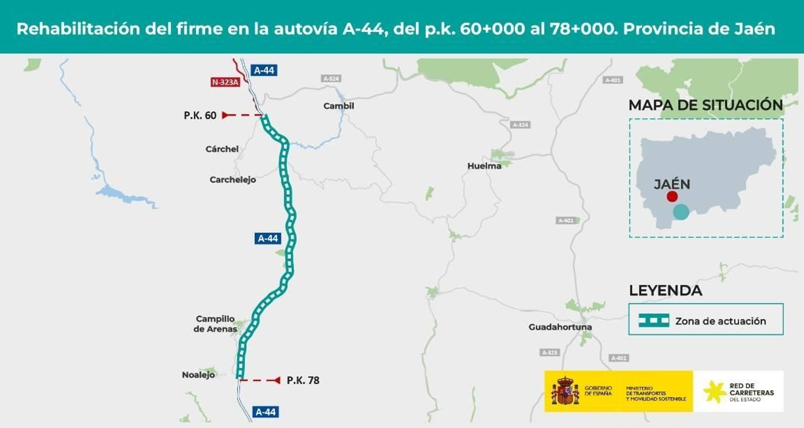 Una de las intervenciones en el firme de la autovía A-44.