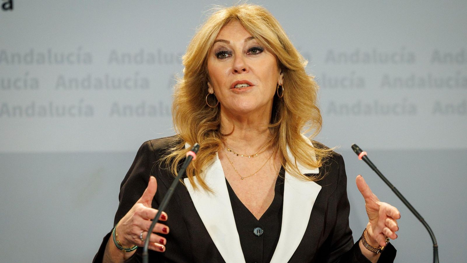 La consejera  de Economía, Hacienda y Fondos Europeos y portavoz del Gobierno, Carolina España, durante su comparecencia tras la reunión que el Consejo de Gobierno de la Junta