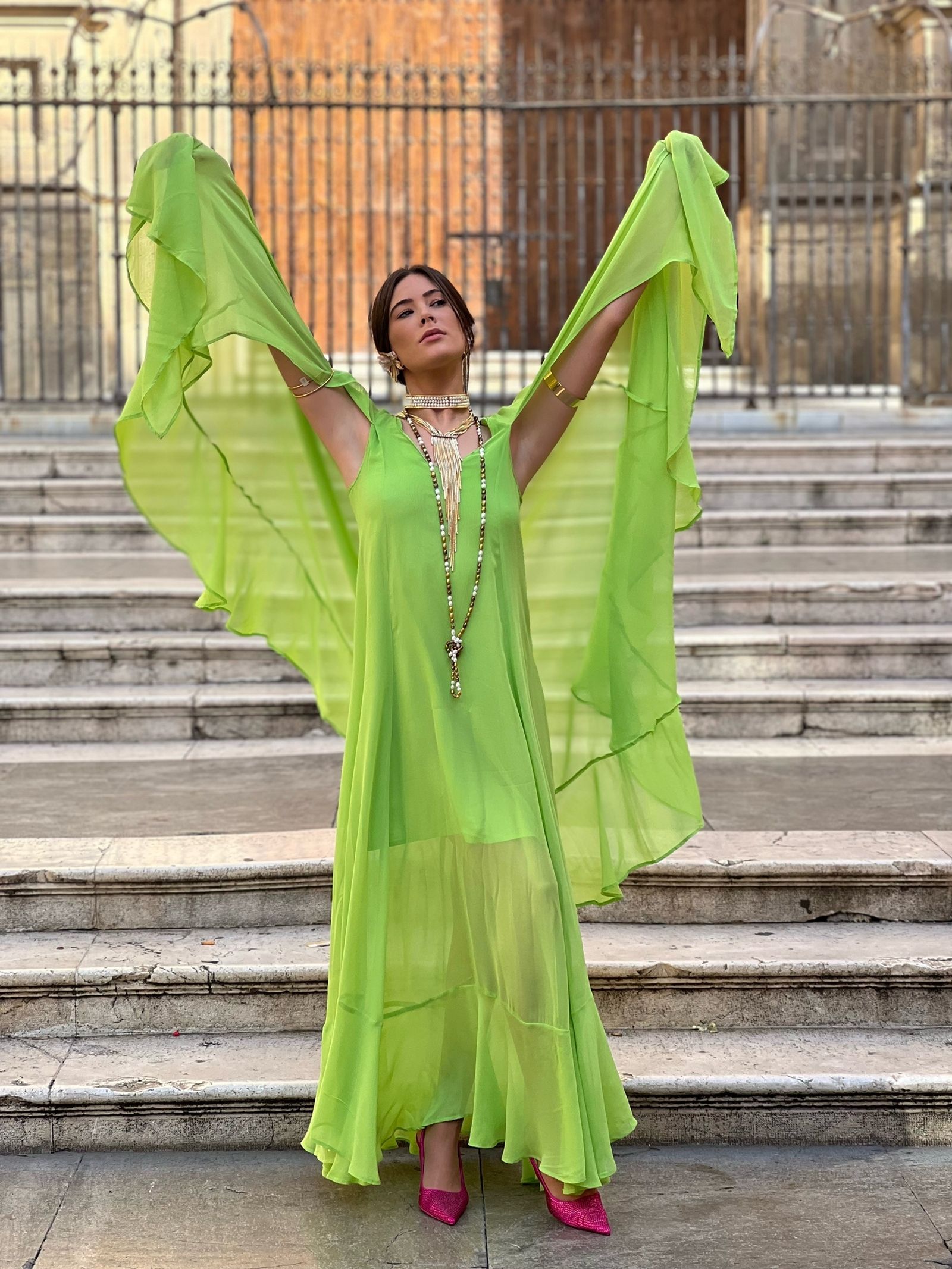Vestido verde fiesta Paula Noguera