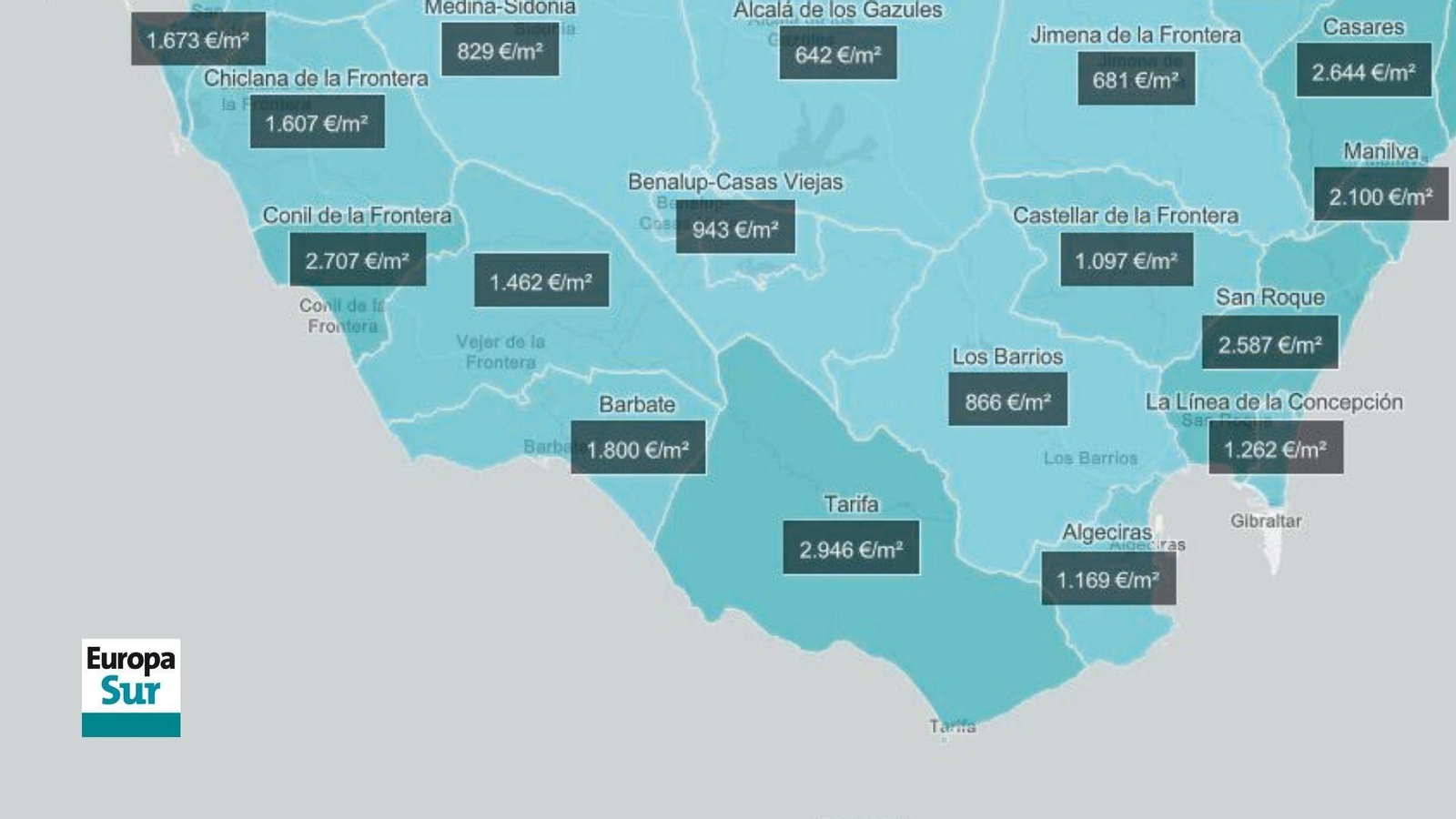 Precio medio de la vivienda en el Campo de Gibraltar en el último año, según datos reales de las escrituras notariales.