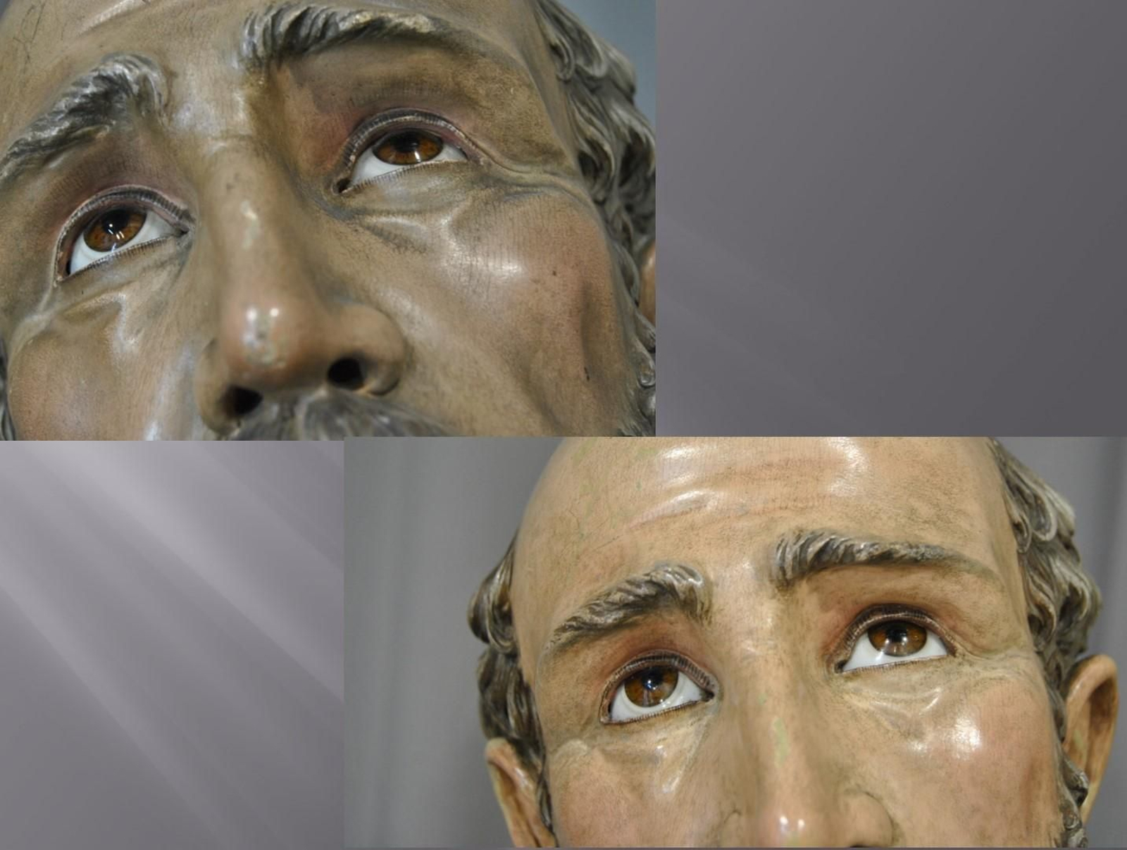 Otra imagen del antes y después de la talla de San Pedro Apóstol.