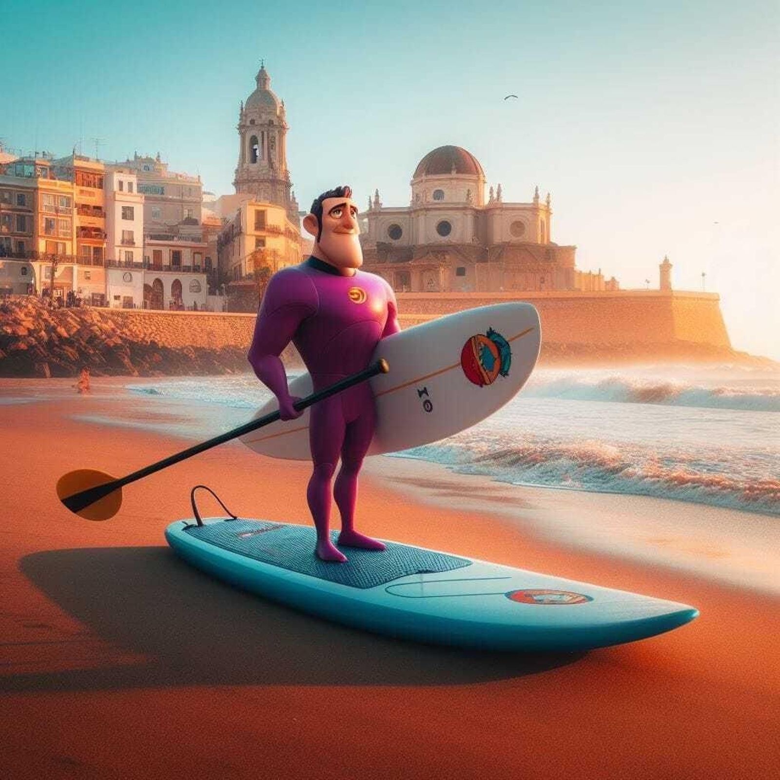 Así se vería el surf en Cádiz si fuese una película de Disney Pixar