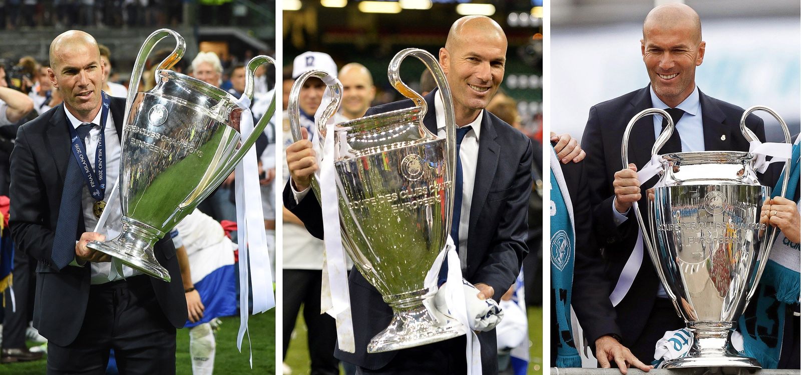 Zidane, con las tres Copas de Europa.
