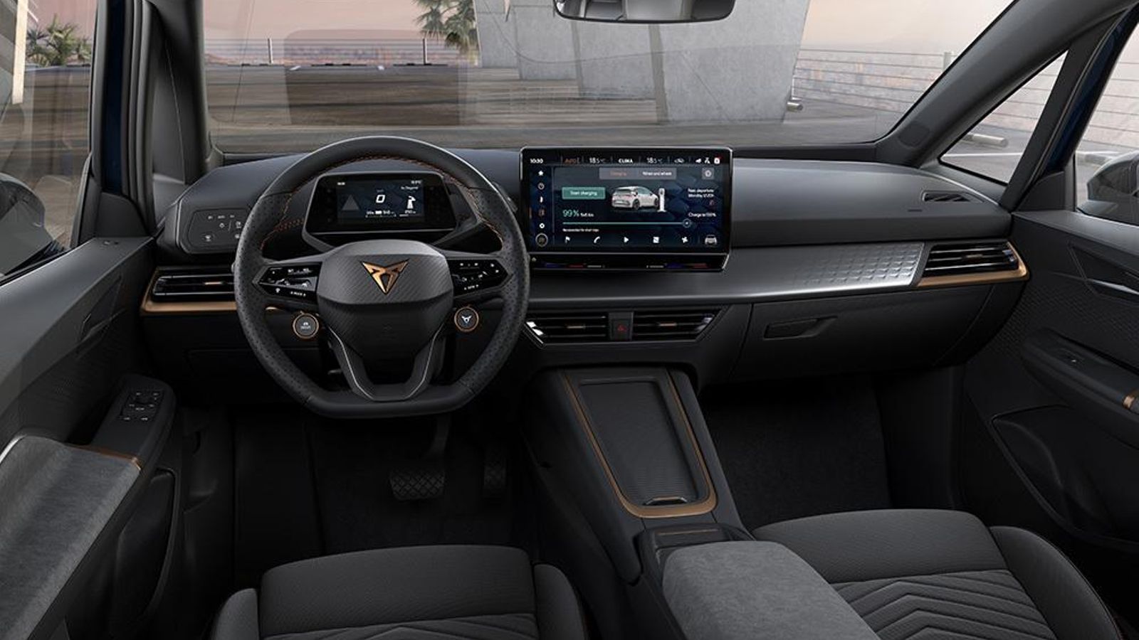 El tejido Dinámica se emplea para cubrir parte de las puertas y el apoyacodos. También en el tapizado de los asientos. La instrumentación se apoya en un head-up display con realidad aumentada.