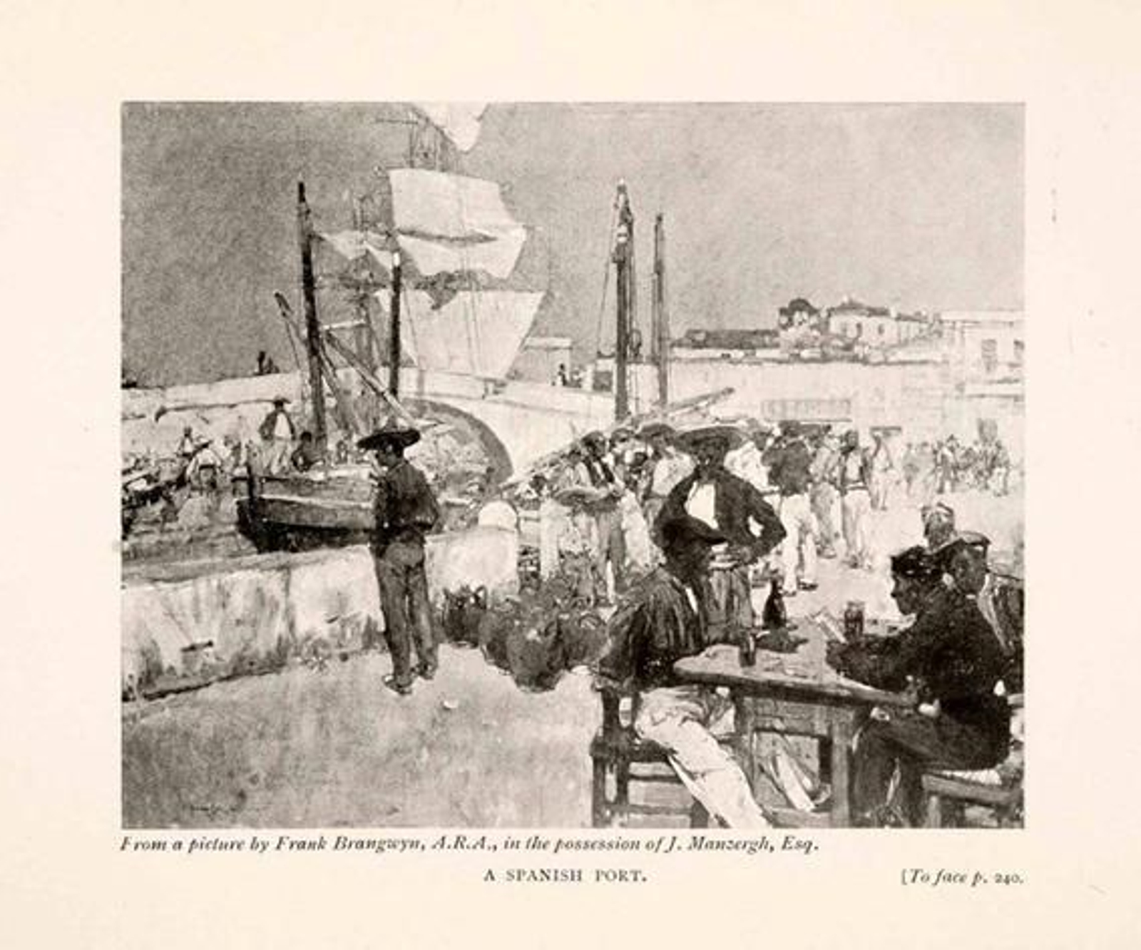 El puente viejo y los muelles del rio de la Miel en Algeciras. Frank Brangwyn, 1995. El puente viejo y los muelles del rio de la Miel en Algeciras. Frank Brangwyn, 1995.