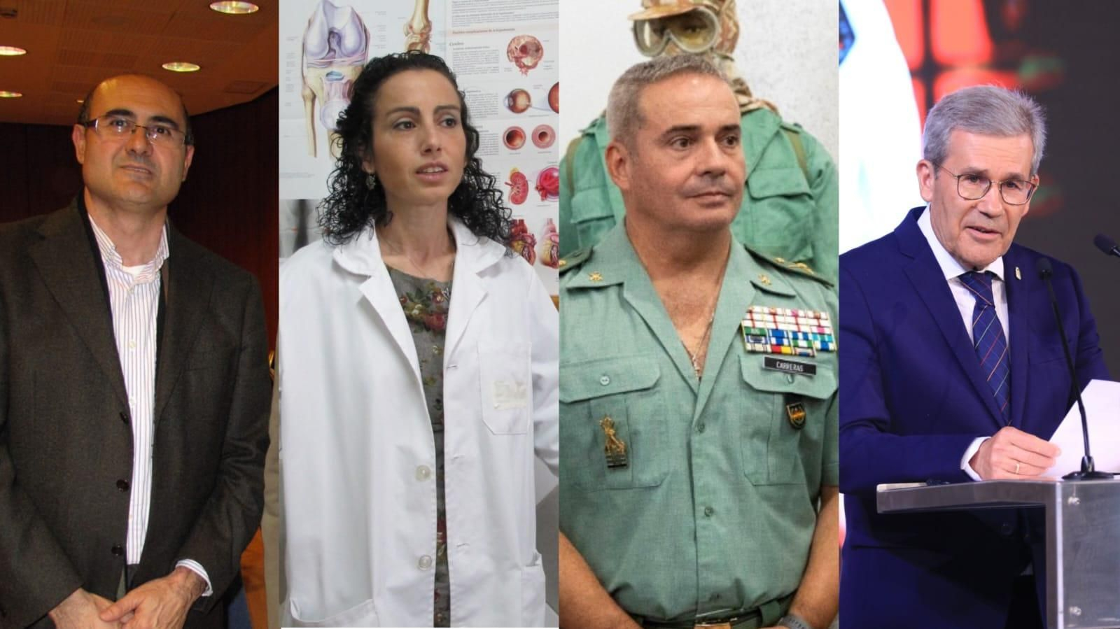 Juan Sánchez Miranda (Noesso), la doctora Gema Esteba Bueno, José Agustín Carreras Postigo, jefe de la Brigada ‘Rey Alfonso XIII’ de La Legión, y Pedro Caparrós, director general del Grupo Caparrós, galardonados en los XIII Premios Diario de Almería.