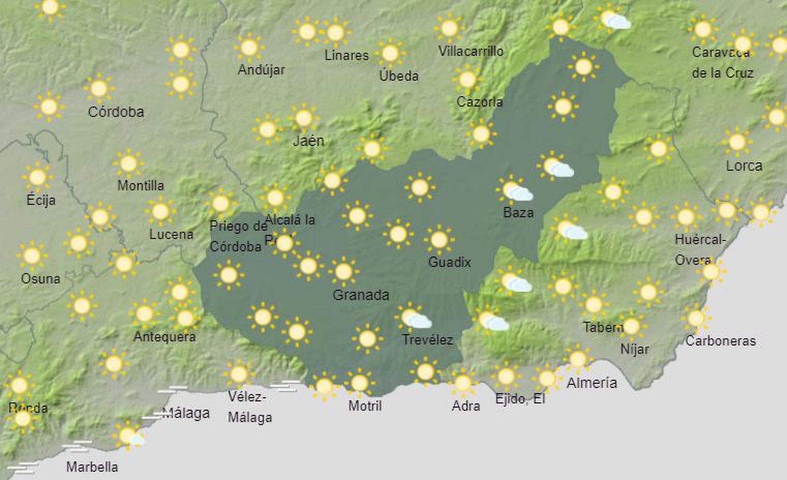Previsión meteorológica para este miércoles en la provincia de Granada