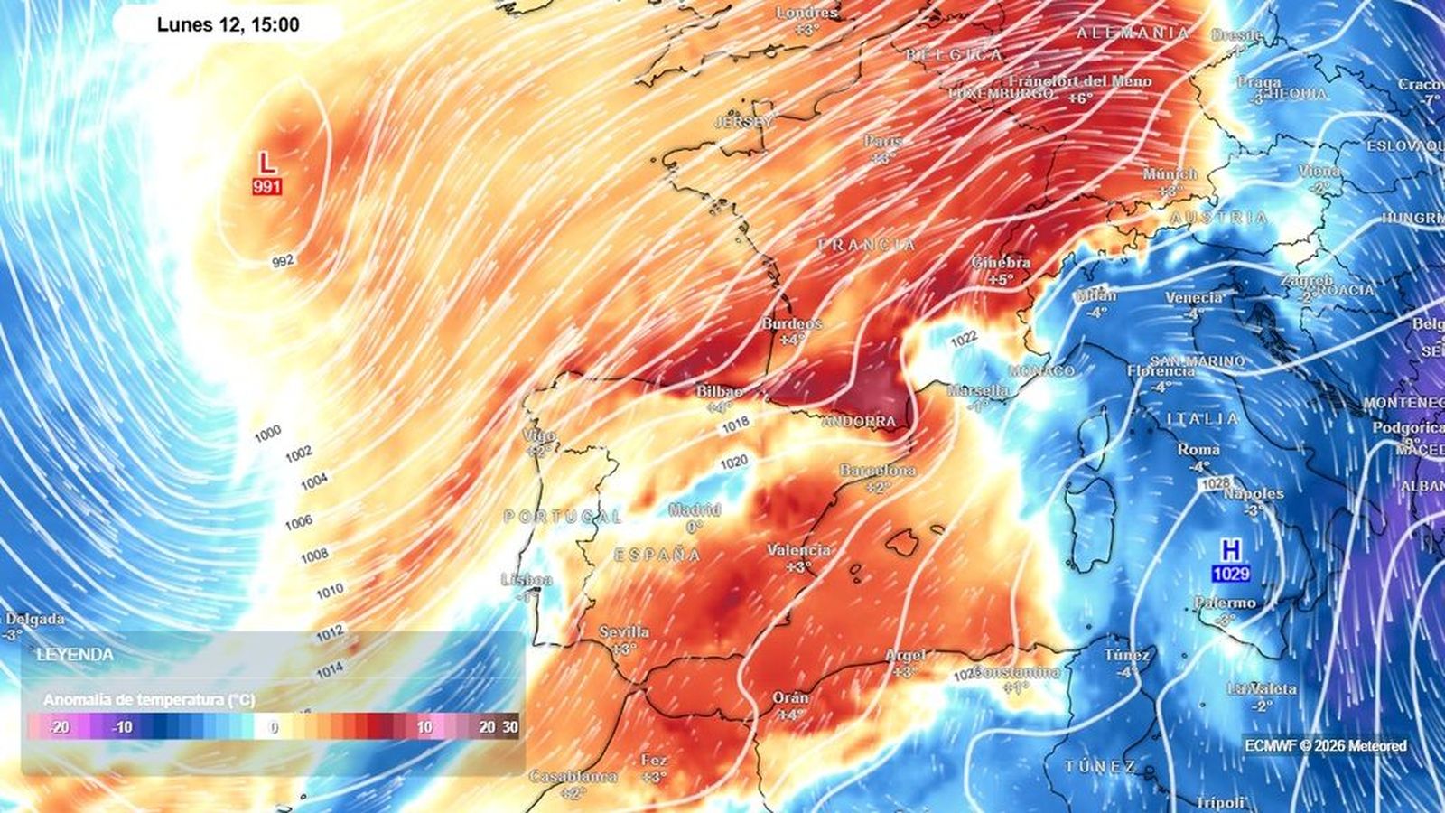 La masa de aire muy suave avanzará sobre la Península y se extenderá hasta el mar del Norte.