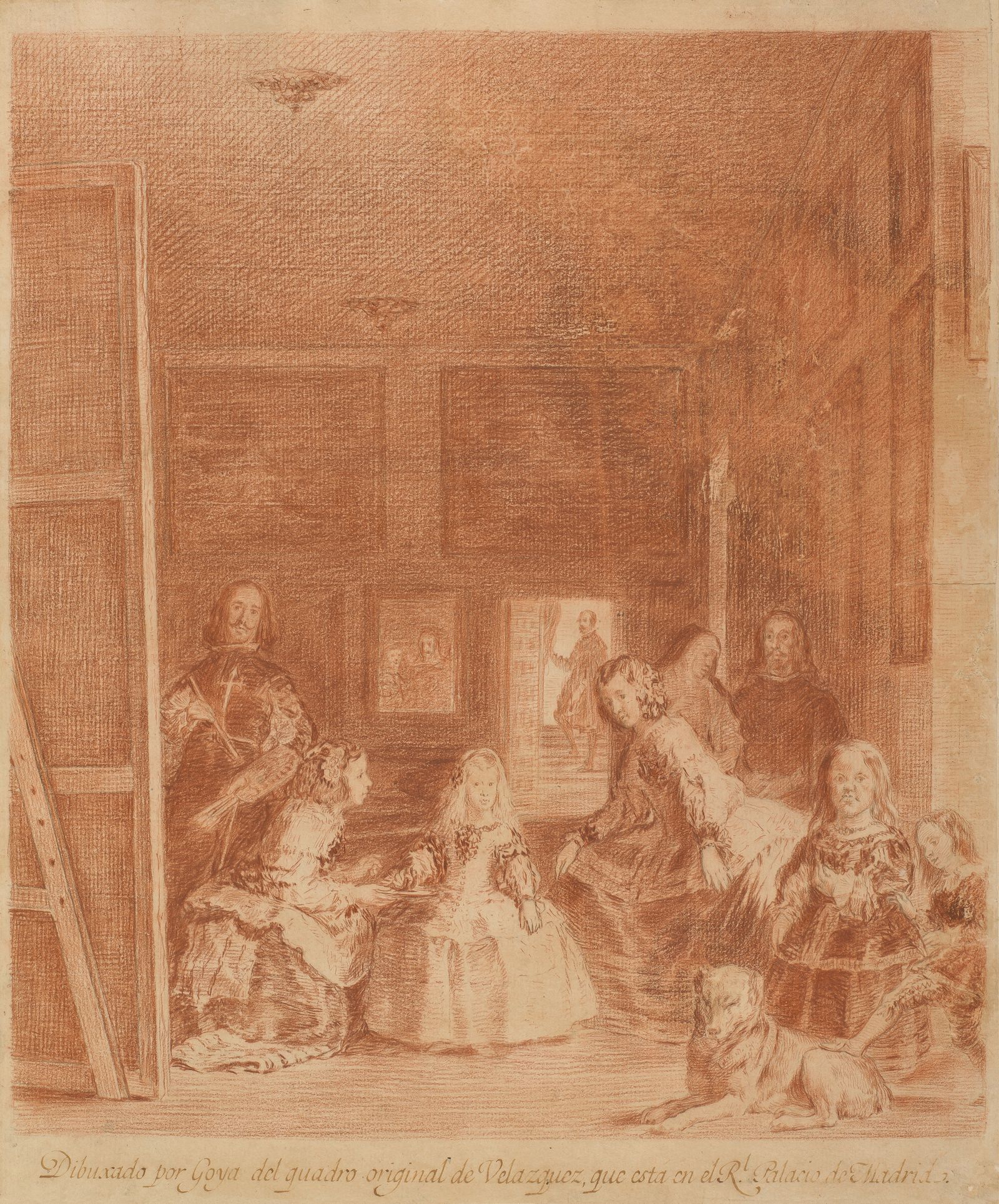 La familia de Felipe IV. Dibujo para grabar Francisco de Goya Lápiz rojo y negro 1785-92 Madrid, Colección particular.