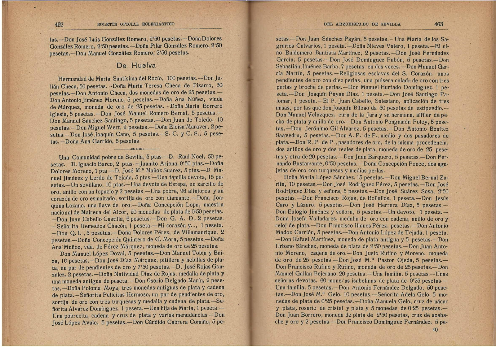 listas de donativos para corona de la Virgen del Rocío de 1919