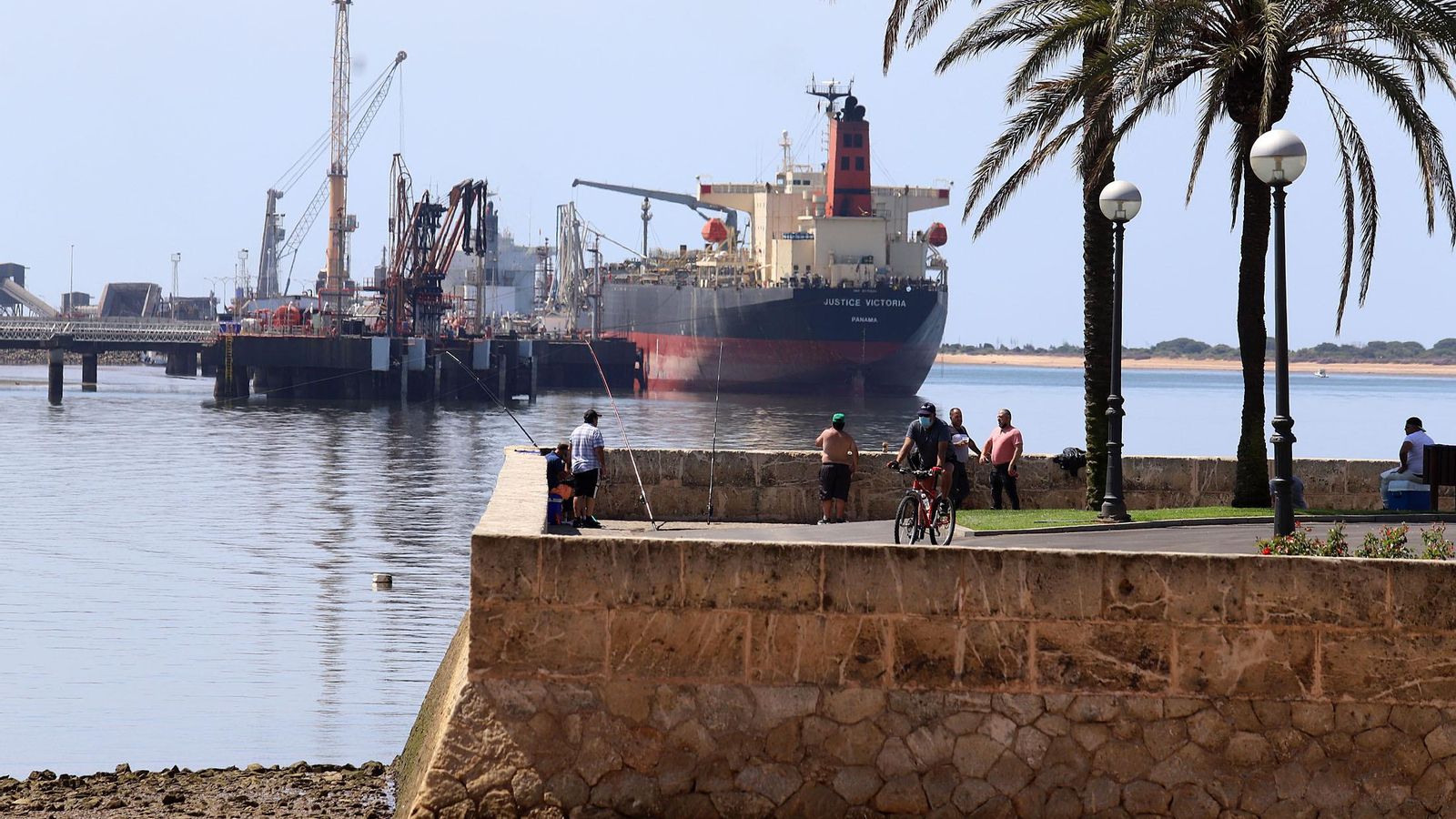 Buques atracados en el Puerto Exterior vistos desde la Punta del Sebo.