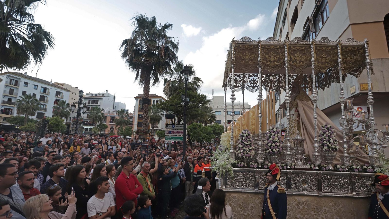 El paso de María Santísima de Las Lágrimas, en la Plaza Alta en 2019.