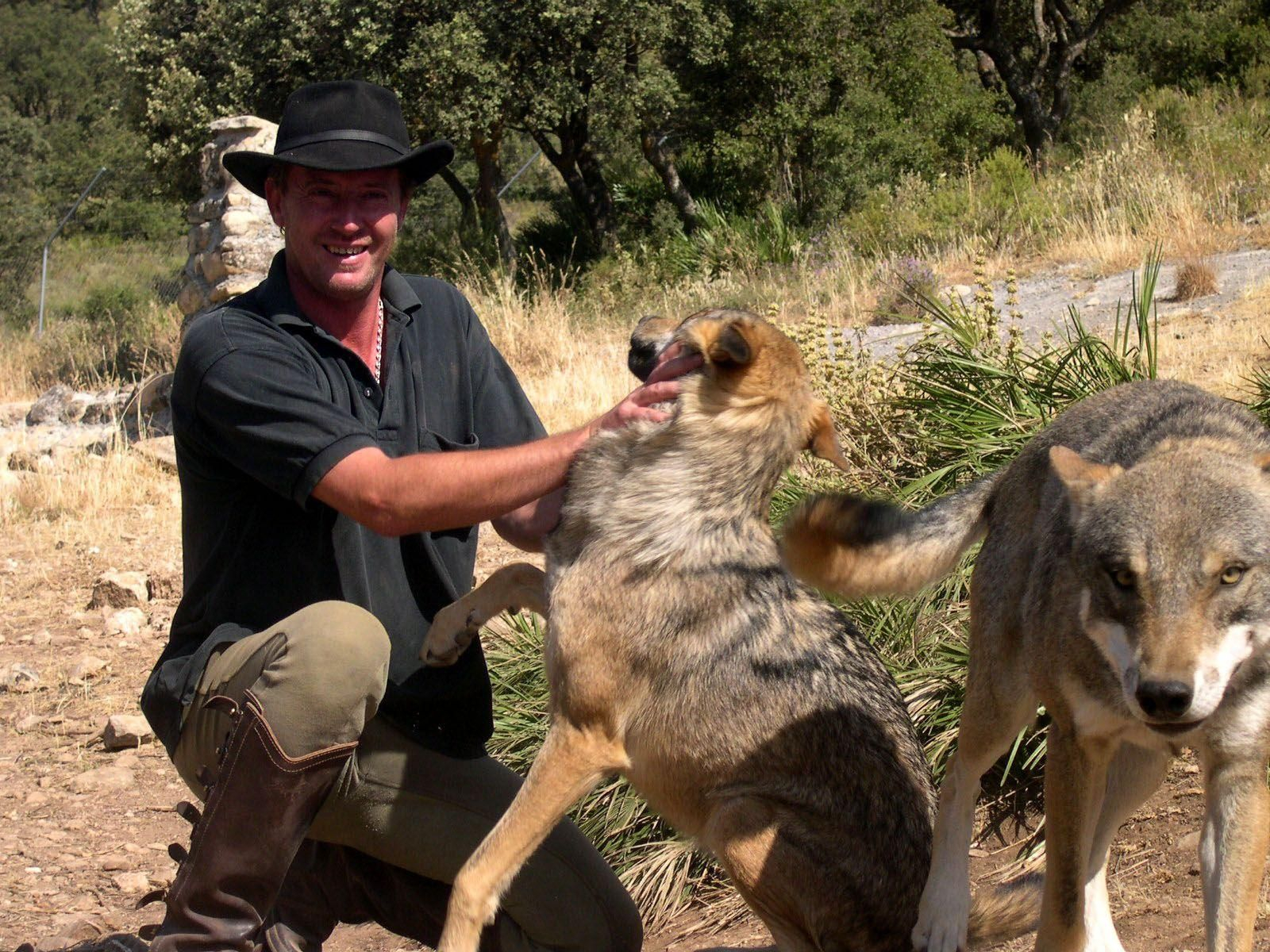 Daniel Weigend junto a sus lobos.