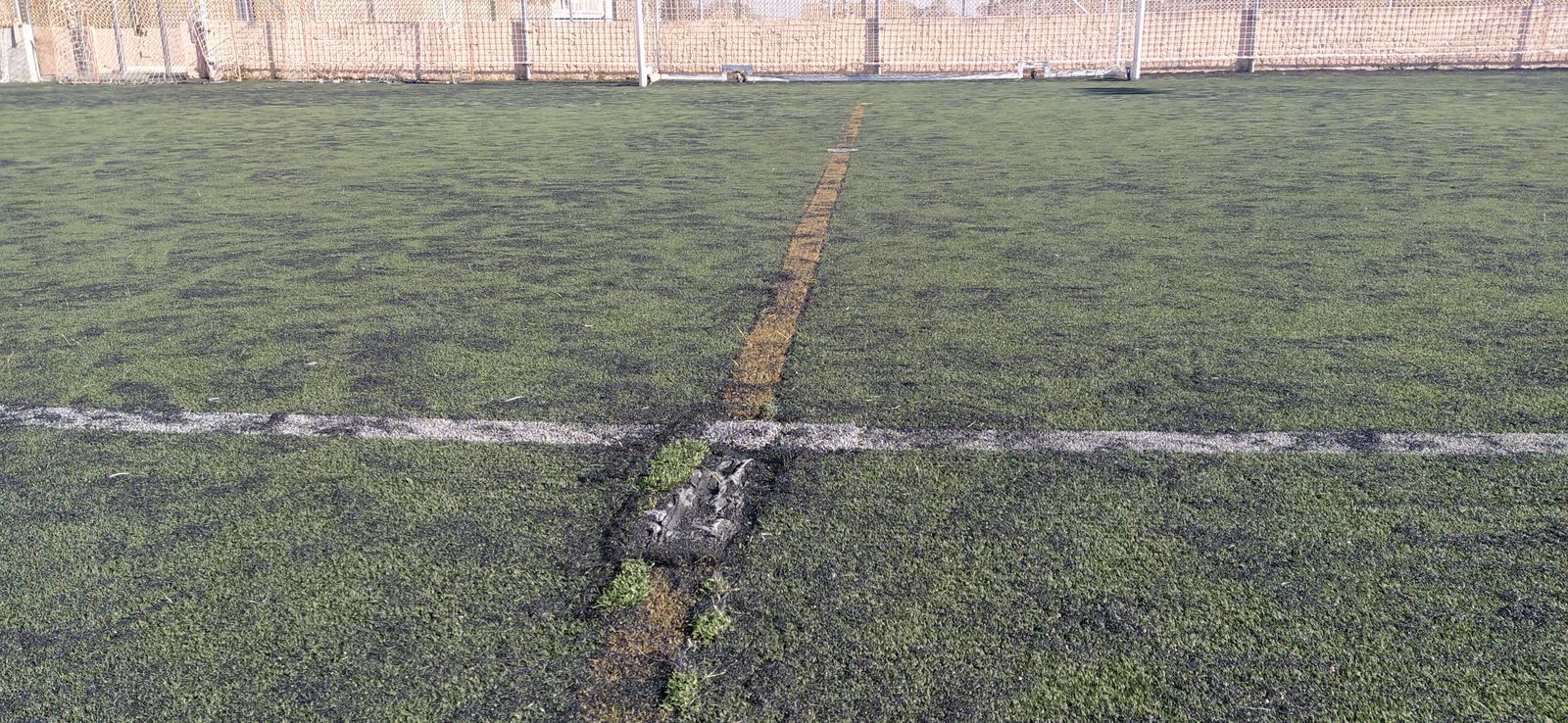 Estado del césped del campo 1 de Bahía Sur, en una fotografía divulgada por Podemos San Fernando.