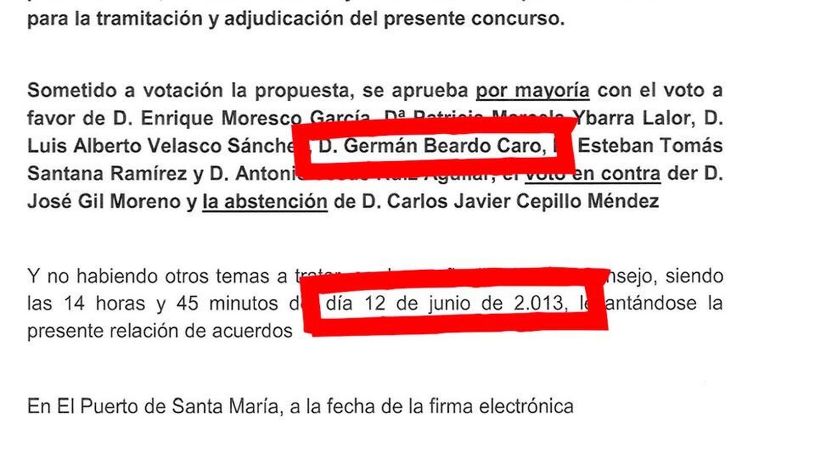 Un extracto del acta aportada por Javier Botella.