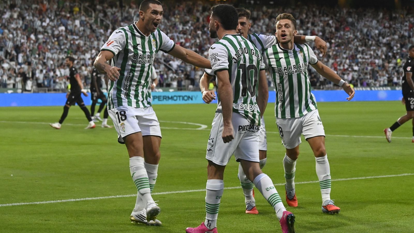 Los jugadores del Córdoba celebran un gol en El Arcángel.