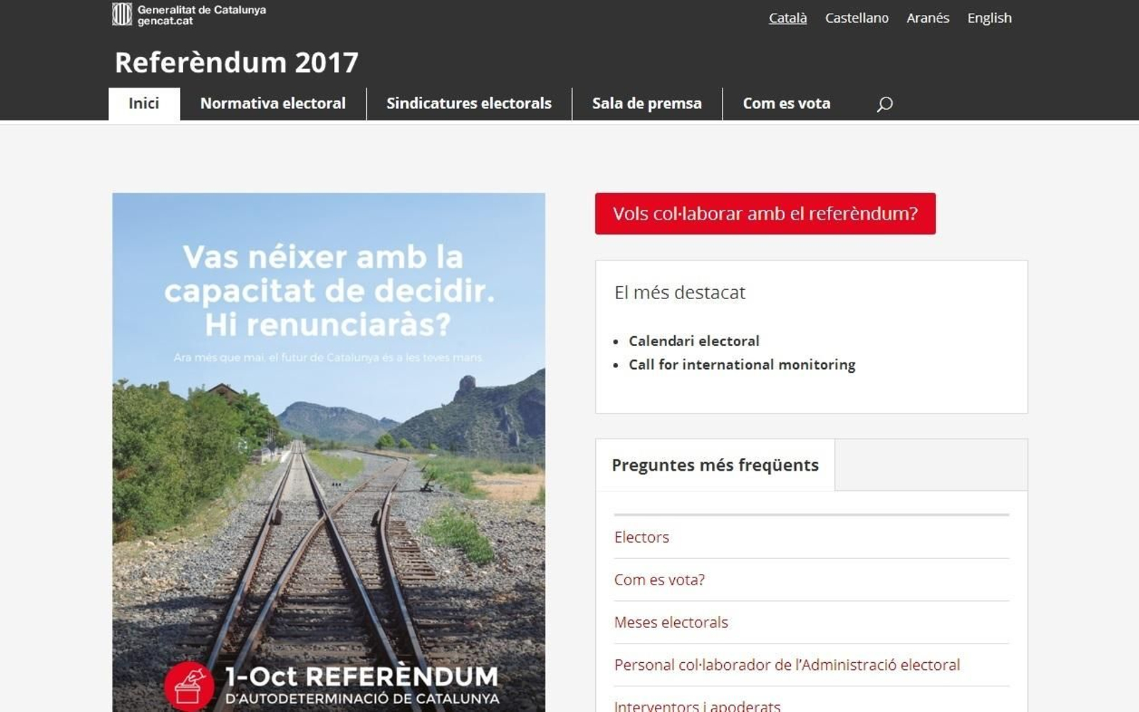 Interfaz de la web del Referéndum de la 'Generalitat'.