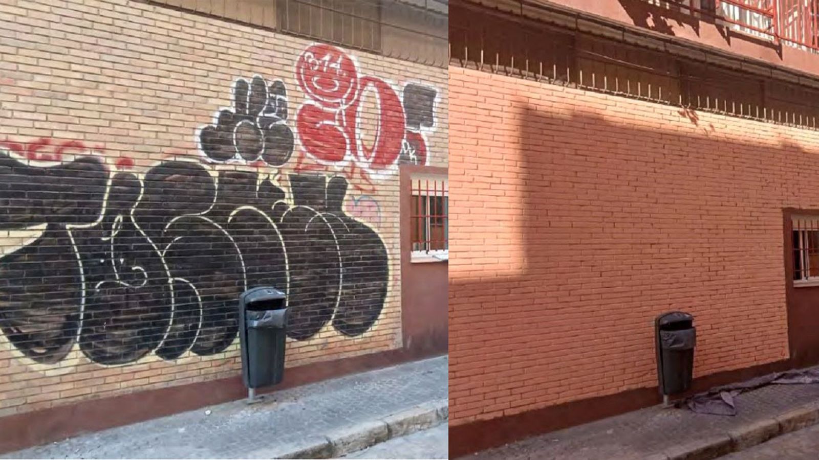El antes y el después de una limpieza en la calle Virgen de Gracia y Esperanza.