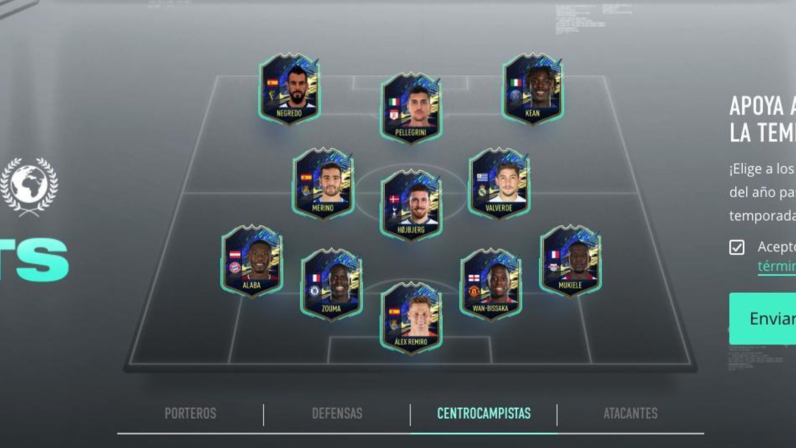 La web en la que se puede votar a Negredo para que forme parte del TOTS de la comunidad.