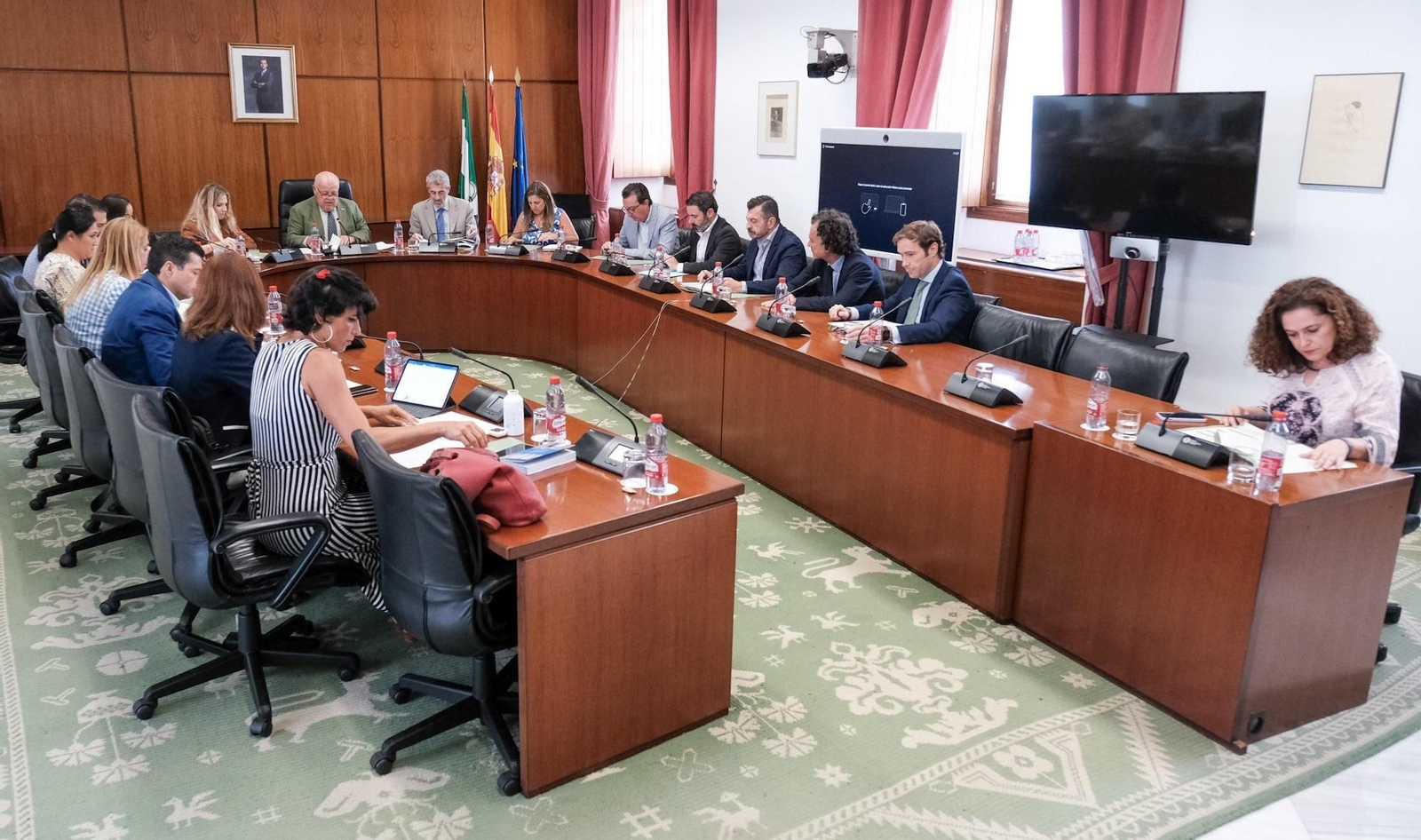 Imagen de la reunión de este jueves de la Junta de Portavoces del Parlamento de Andalucía.