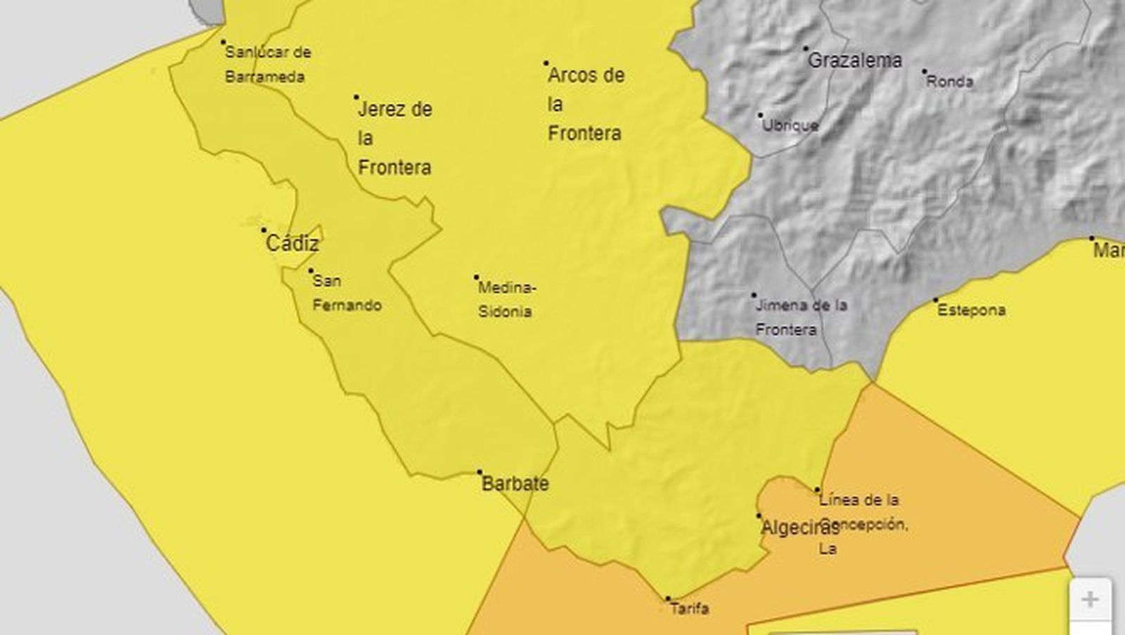 Avisos activos este jueves en Cádiz.