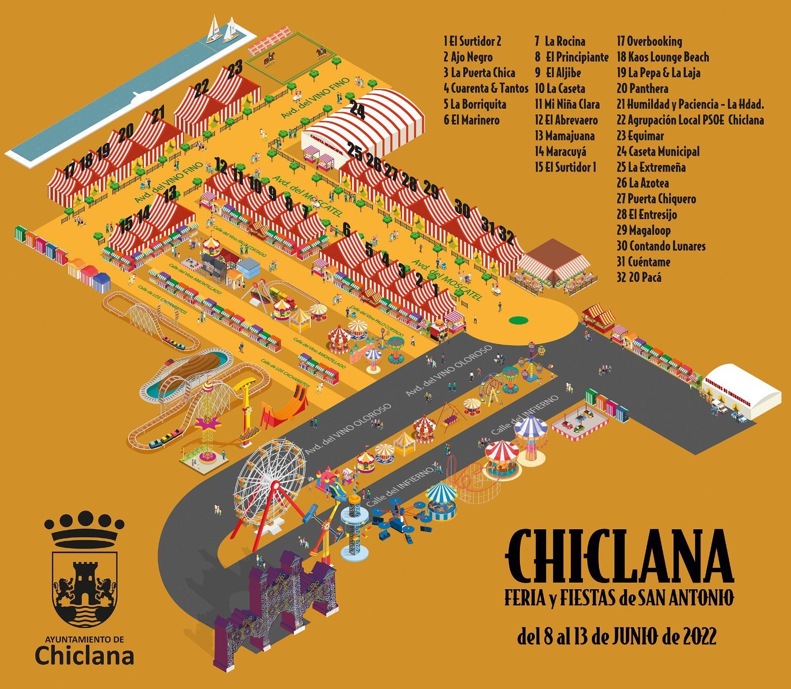 El mapa del recinto ferial de cara a esta Feria de San Antonio 2022.
