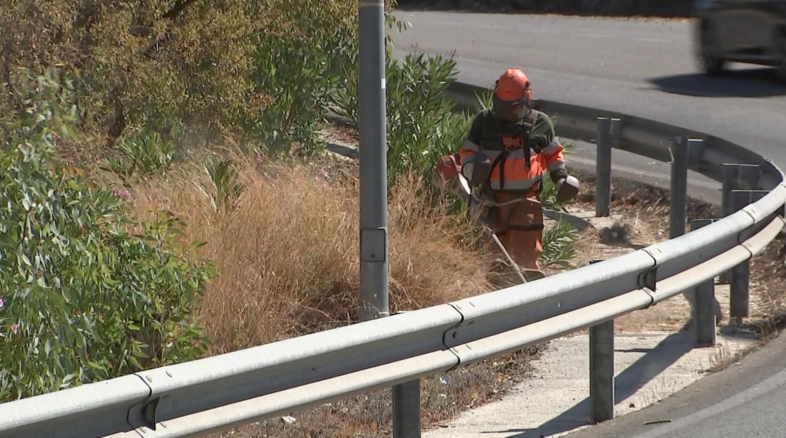 Un operario municipal realiza tareas de desbroce en Mijas.