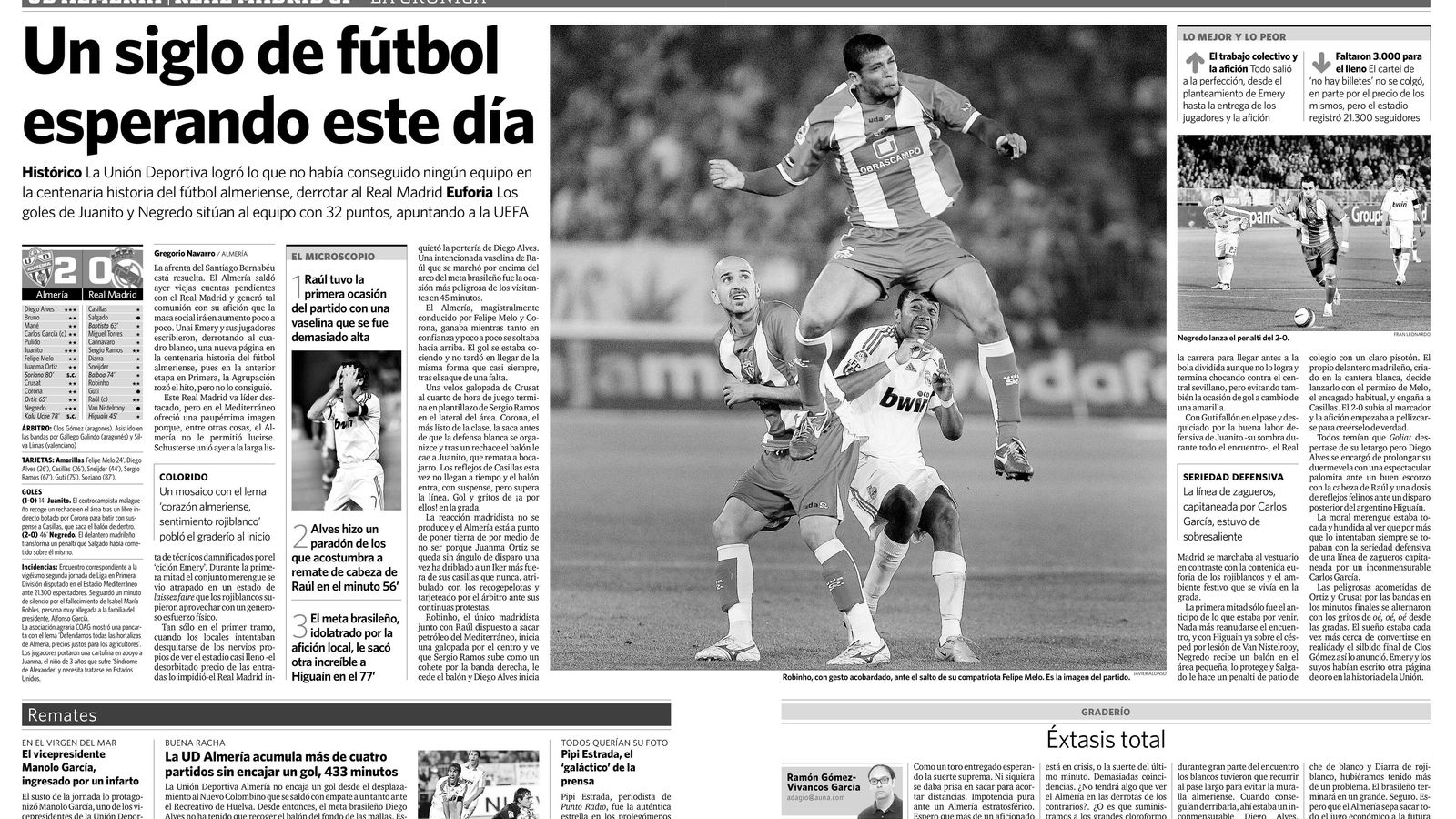 Crónica del Almería 2-0 Real Madrid en este diario