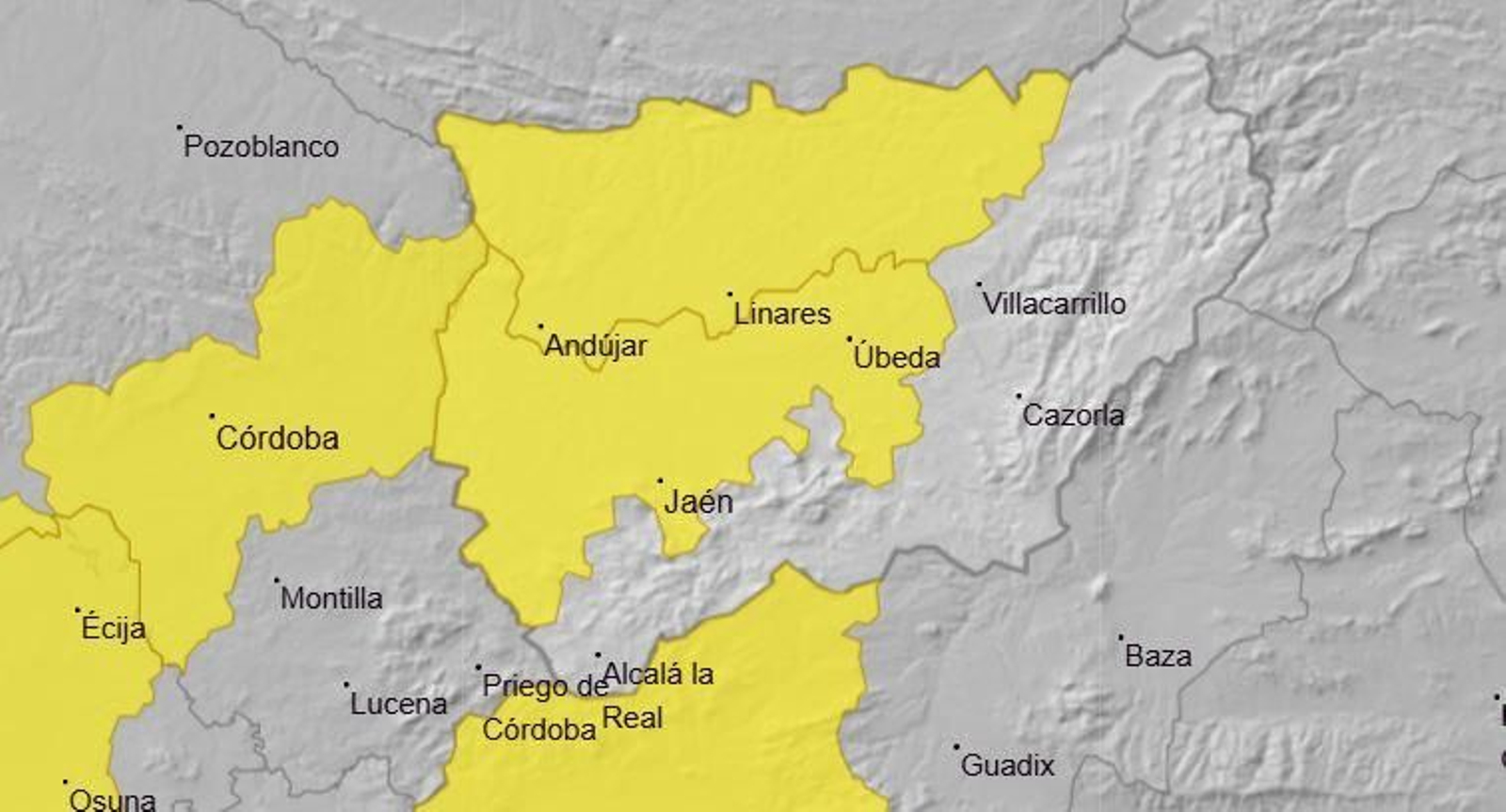 Alerta amarilla por temperaturas en la provincia de Jaén.