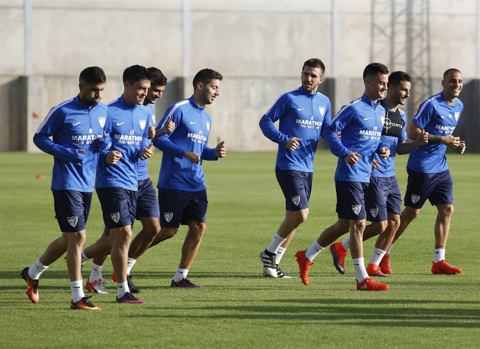 Michael Santos (izquierda) y Jony (derecha), junto a Ricca y Chory en un entrenamiento con el Málaga.