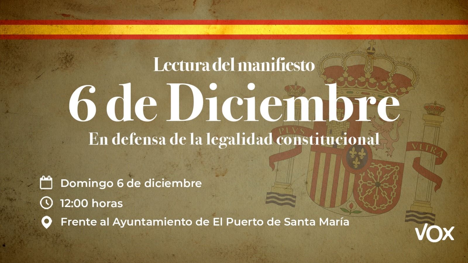 Vox convoca un acto en defensa de la Constitución el  domingo en la plaza Peral.