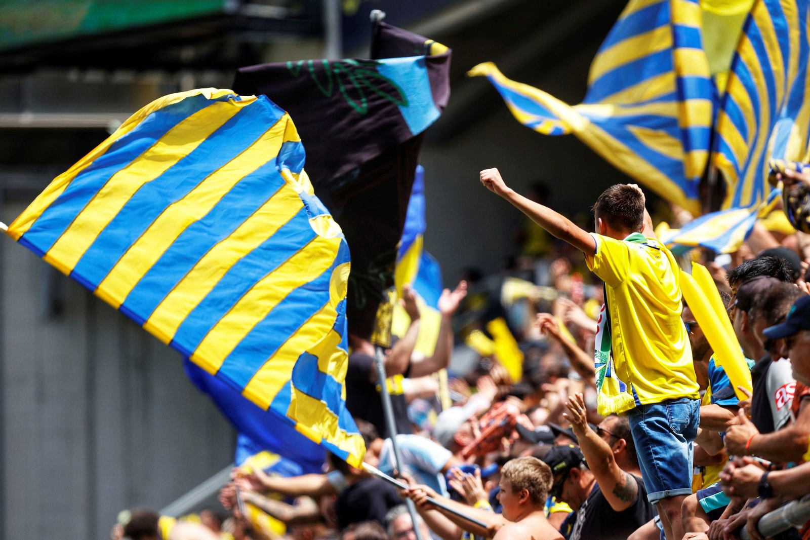 Banderas del Cádiz el pasado domingo en el Nuevo Mirandilla.