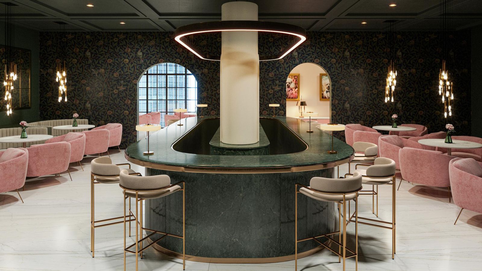 Restaurante Silestone Lechic Boheme con Jardin Emerald.