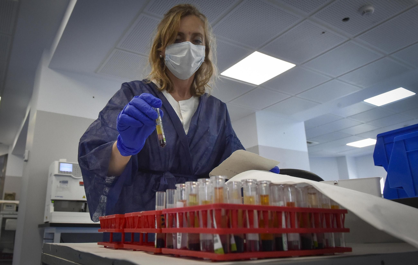 Una investigadora manipula muestras microbiológicas en un laboratorio del Hospital Virgen del Rocío en Sevilla.