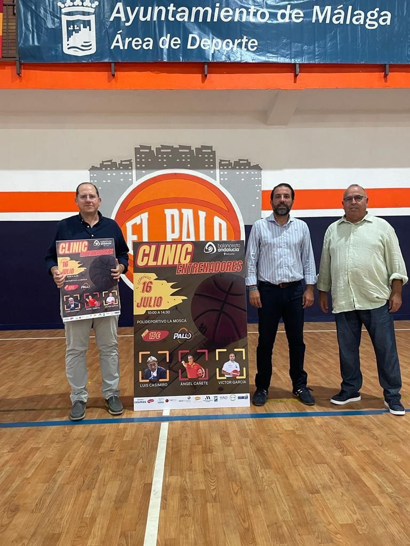 Luis Casimiro, Ángel Sánchez Cañete y Víctor García, cartel del Clínic de Entrenadores del CB Palo