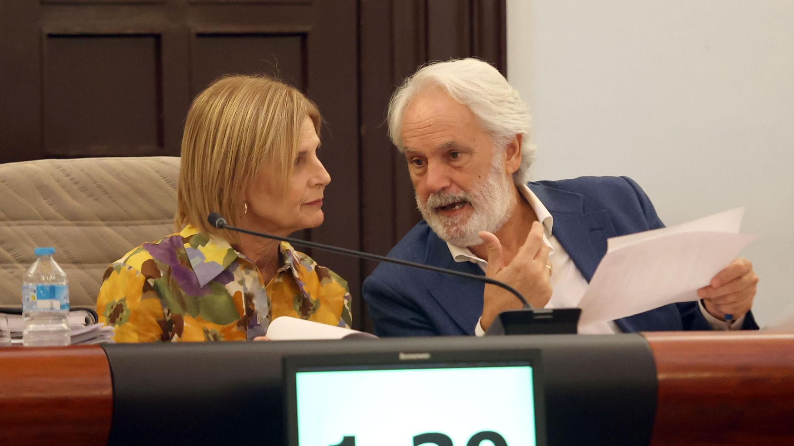 María José García-Pelayo y Agustín Muñoz, durante el pleno de julio. María José García-Pelayo y Agustín Muñoz, durante el pleno de julio.