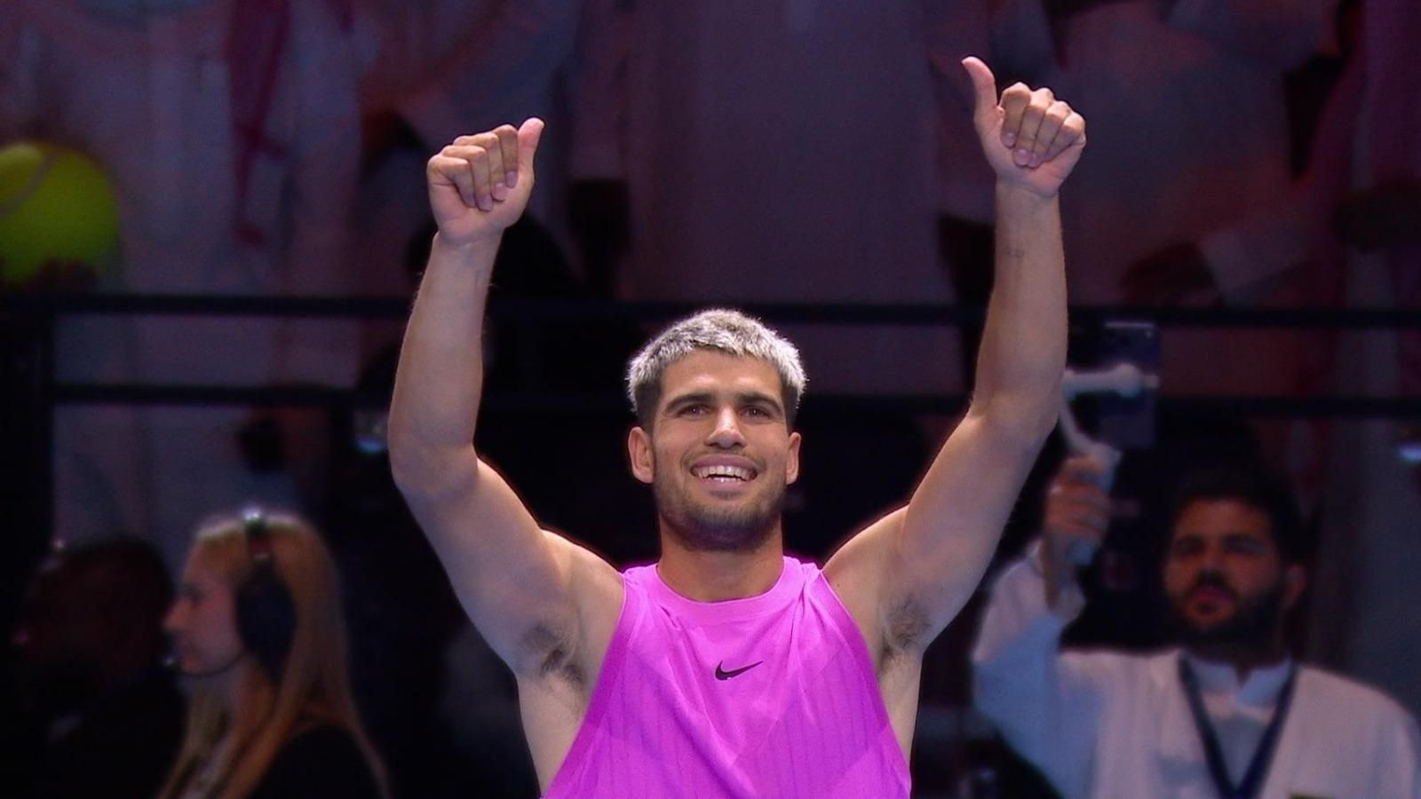 Alcaraz, durante el partido disputado este jueves en Arabia Saudí