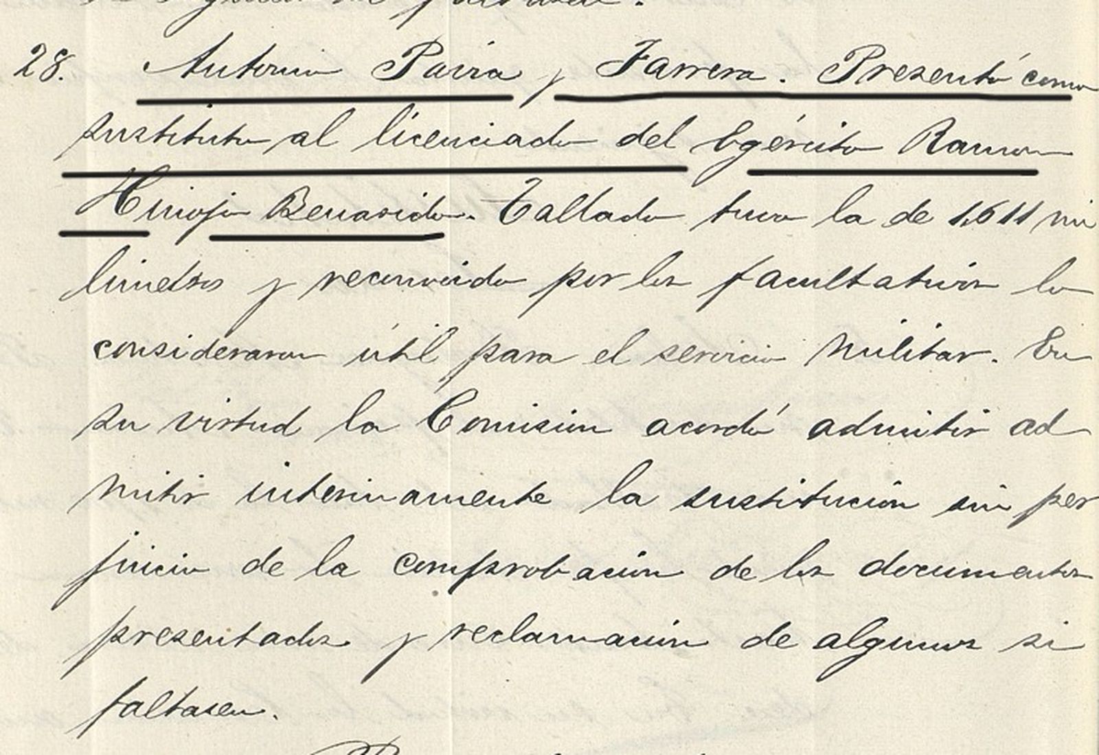 Antonio Parras presentó como su sustituto a quintas al soldado licenciado Ramón Hinojos.