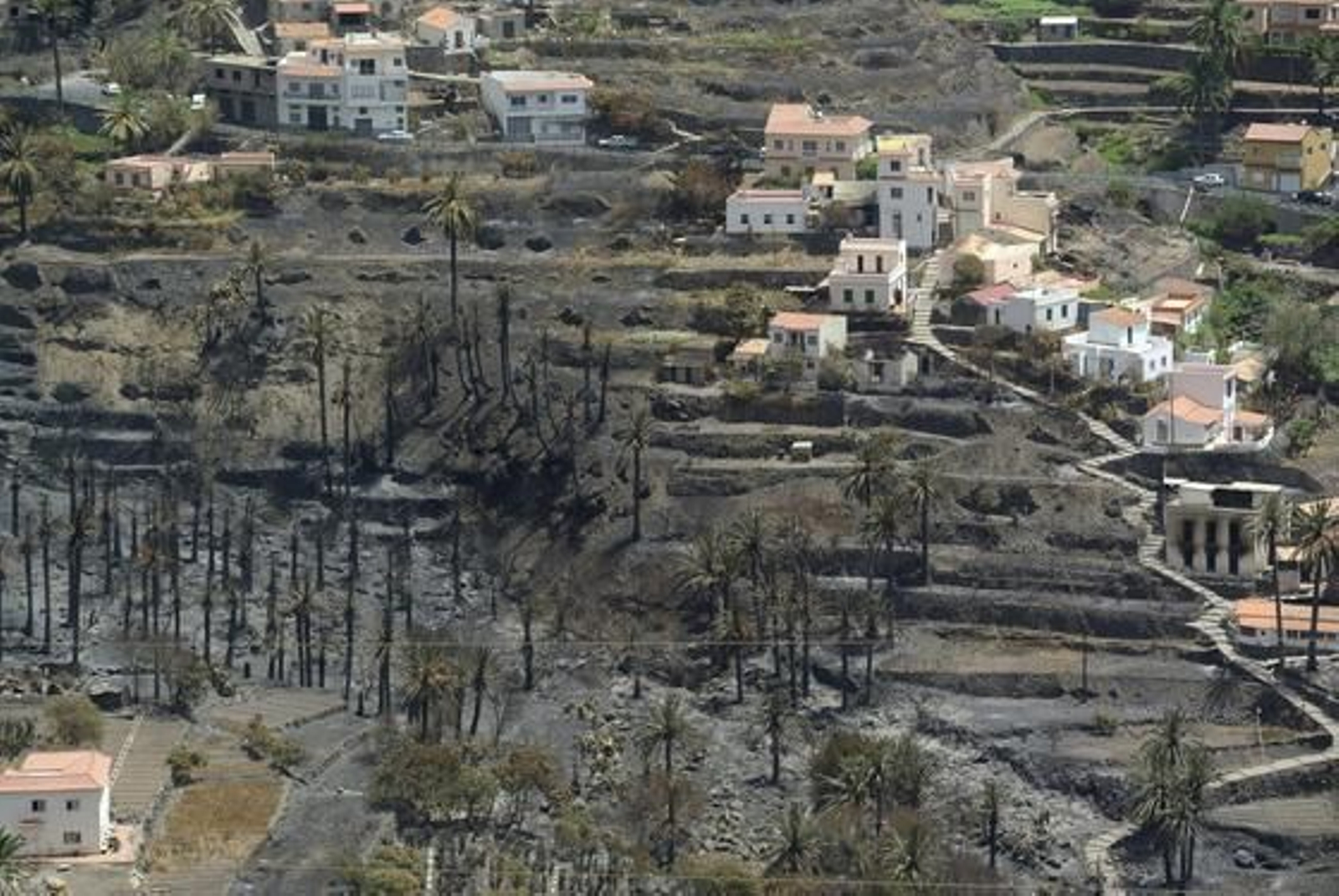 Estado de las casas situadas en el Barranco de Guadá, en el municipio de Valle Gran Rey, tras el paso del incendio.

Foto: Carlos Fernández