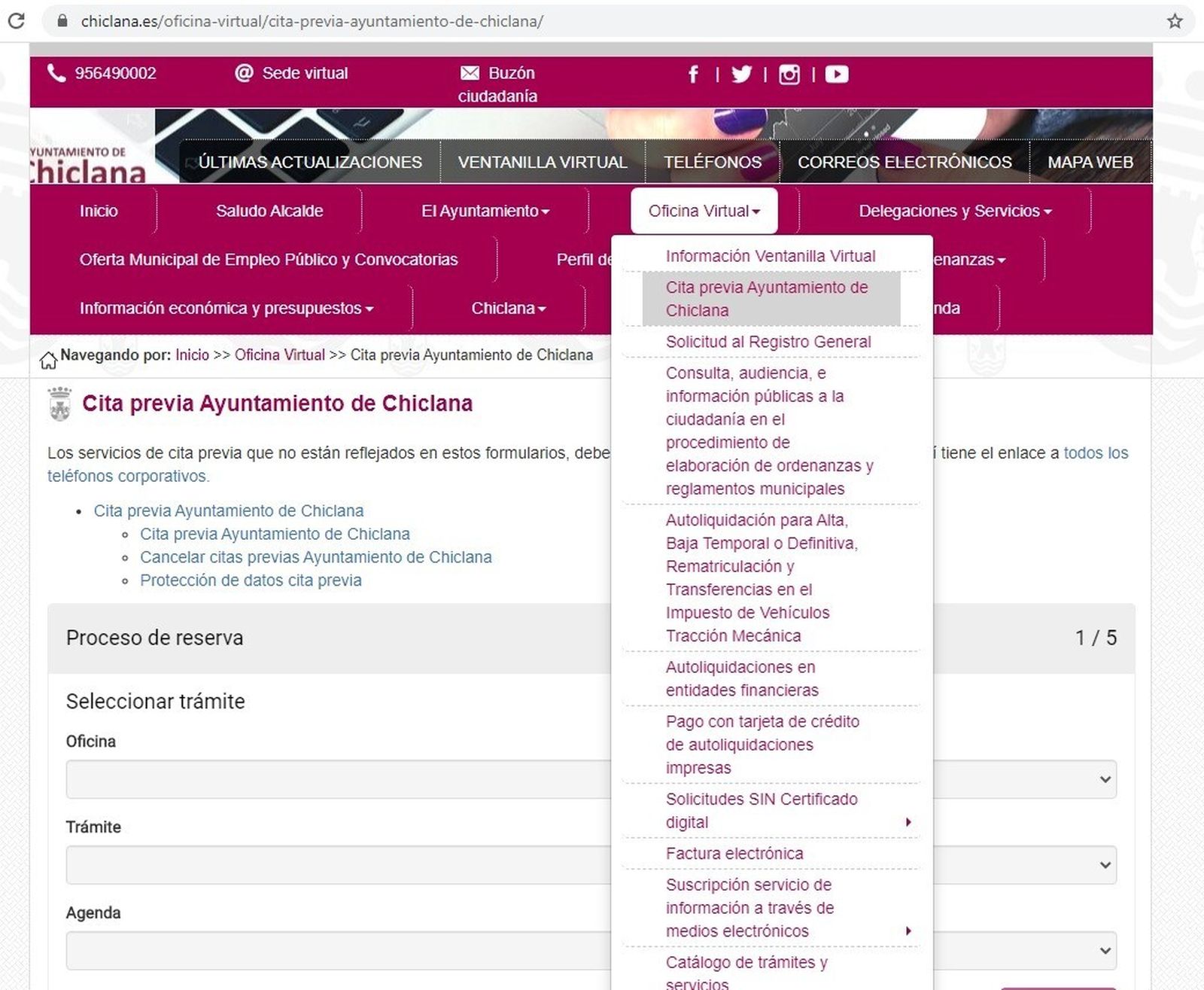 Página web del Consistorio chiclanero.