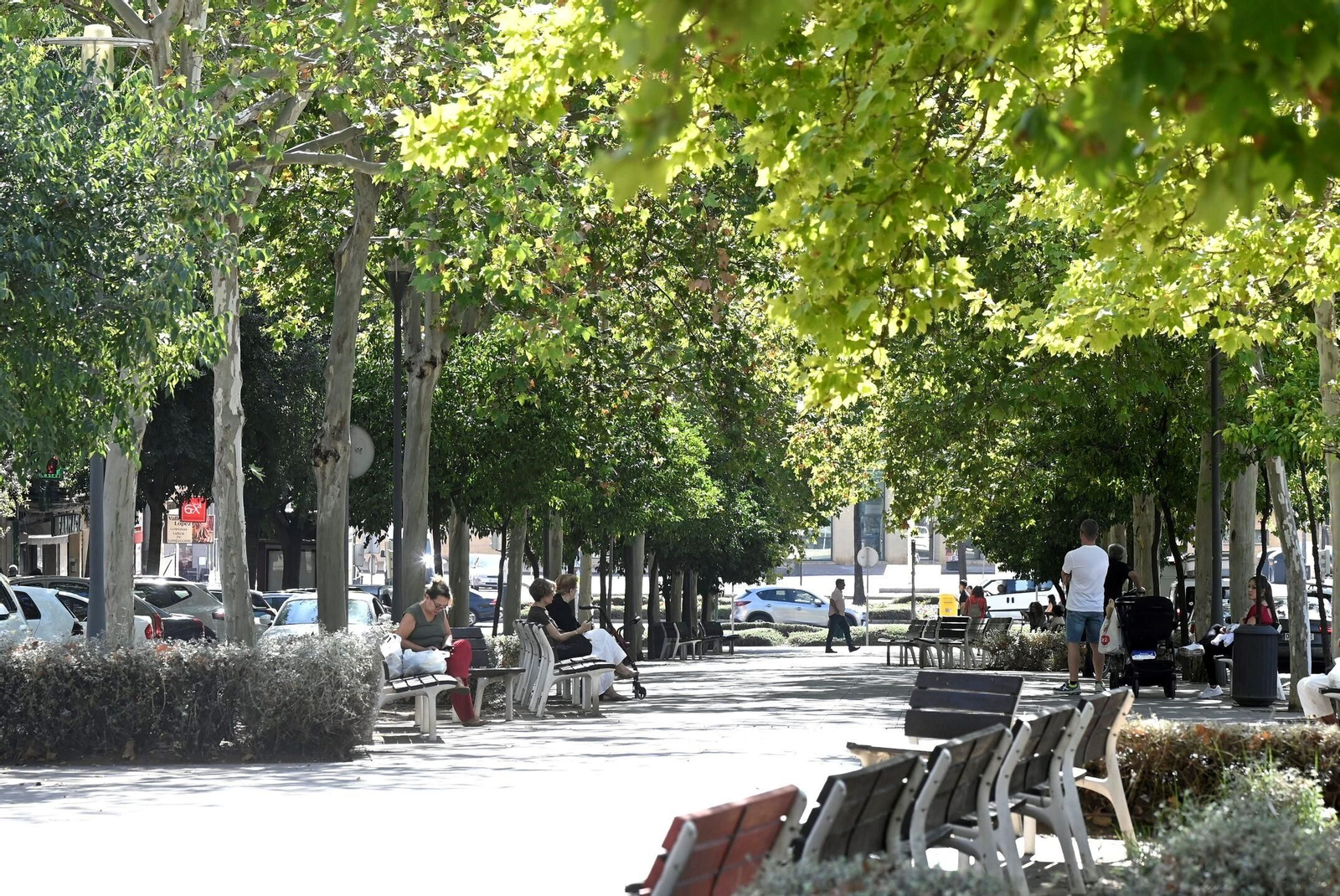 Varias personas en el bulevar de la avenida Gran Vía Parque.