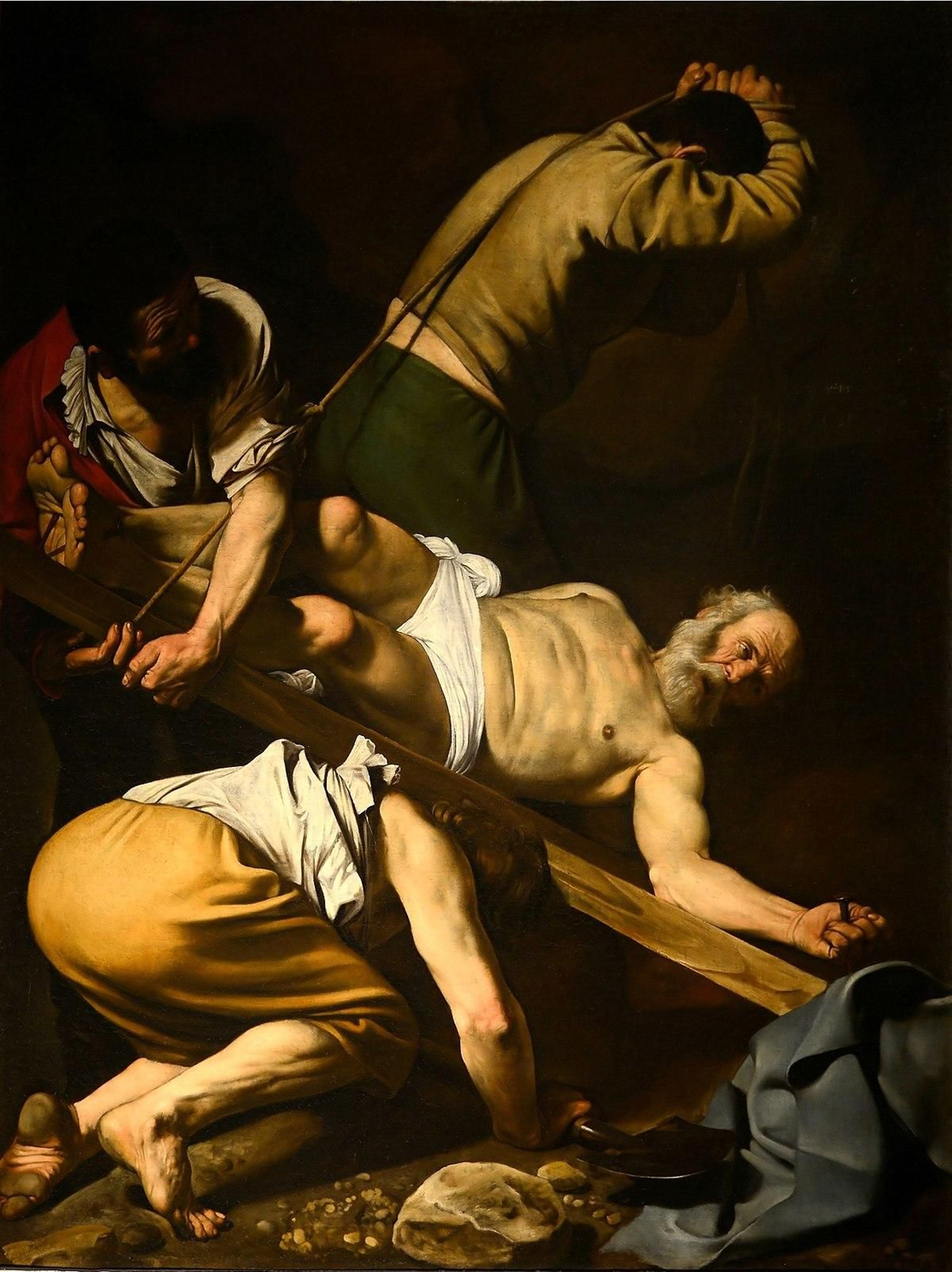 La impresionante 'Crucifixión de San Pedro' de Caravaggio que se encuentra en la iglesia de Santa María del Popolo, en Roma.