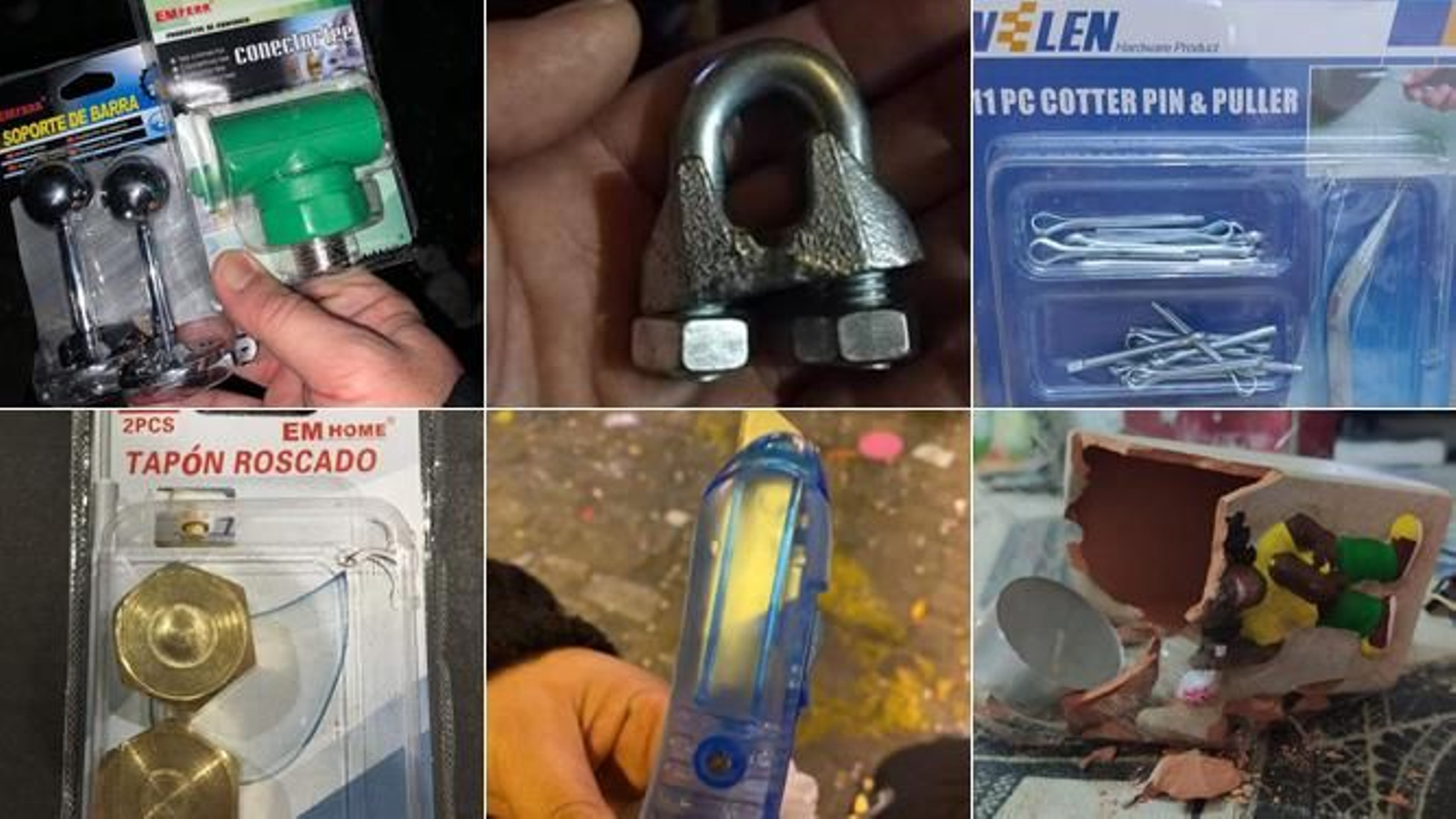 Algunos de los objetos supuestamente lanzados en la Cabalgata de Reyes Magos de Utrera.