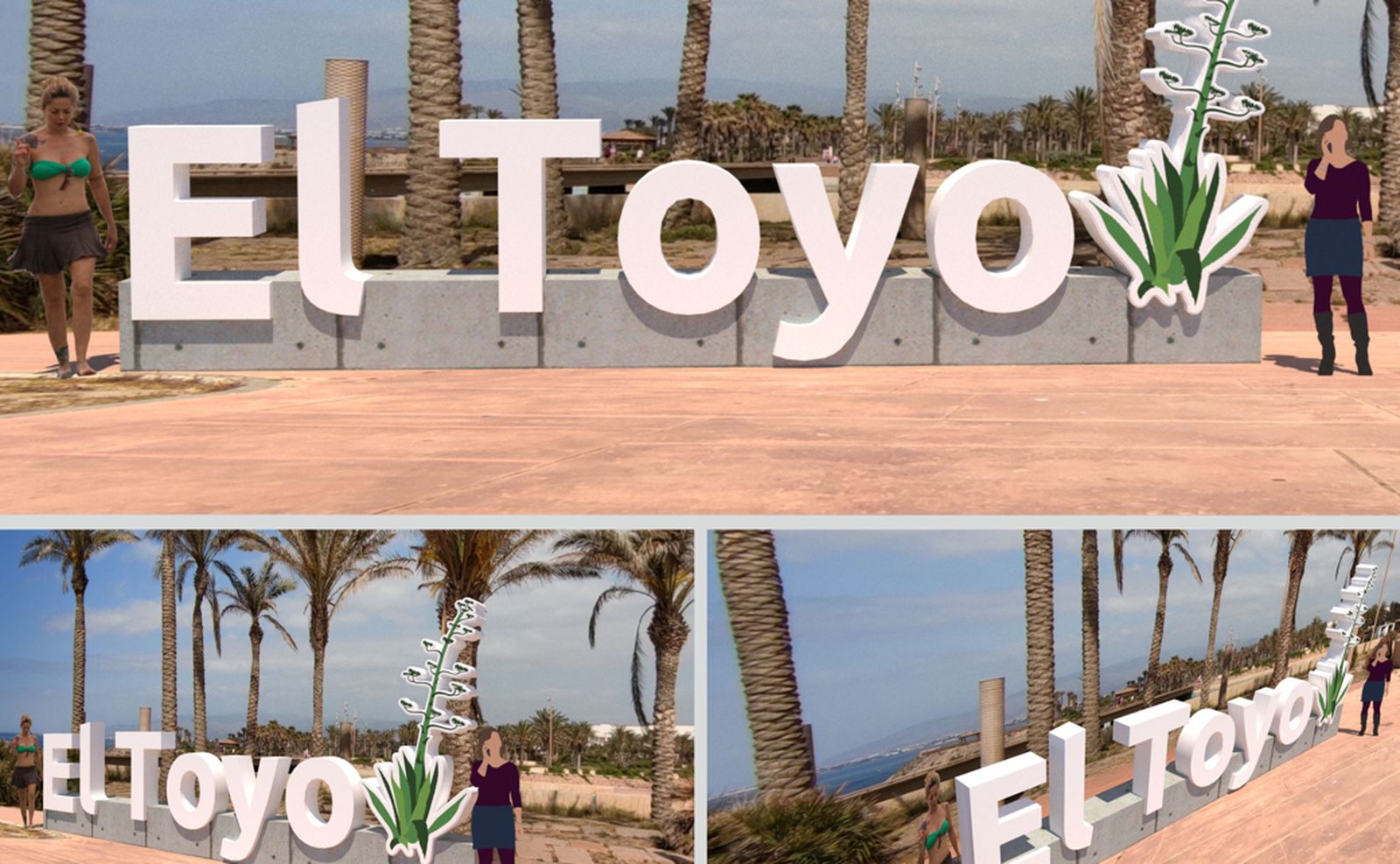 Render del diseño de las letras corpóreas para El Toyo