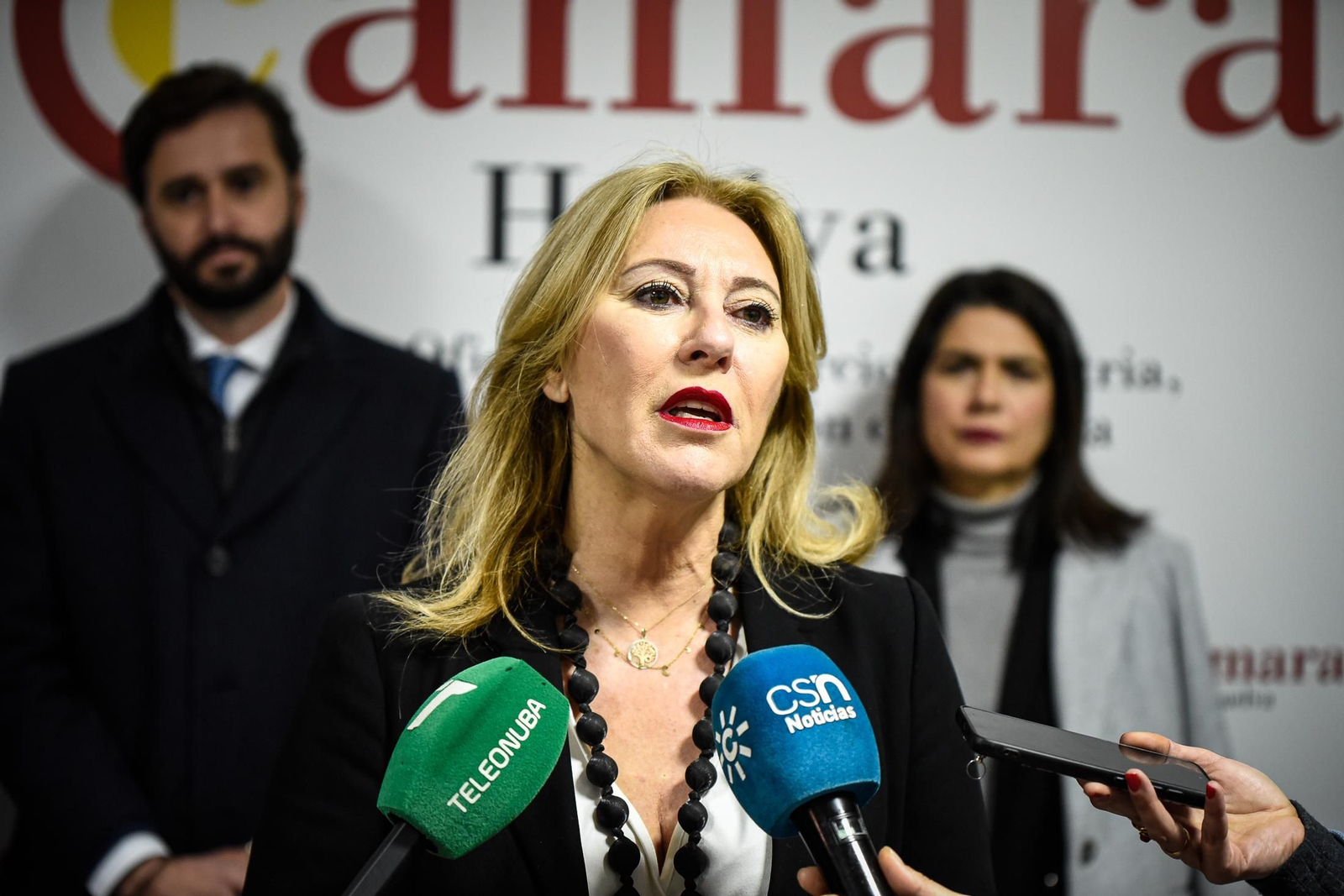 Imágenes de la presentación de la Consejera de Economía de los Fondos Europeos a los empresarios onubenses